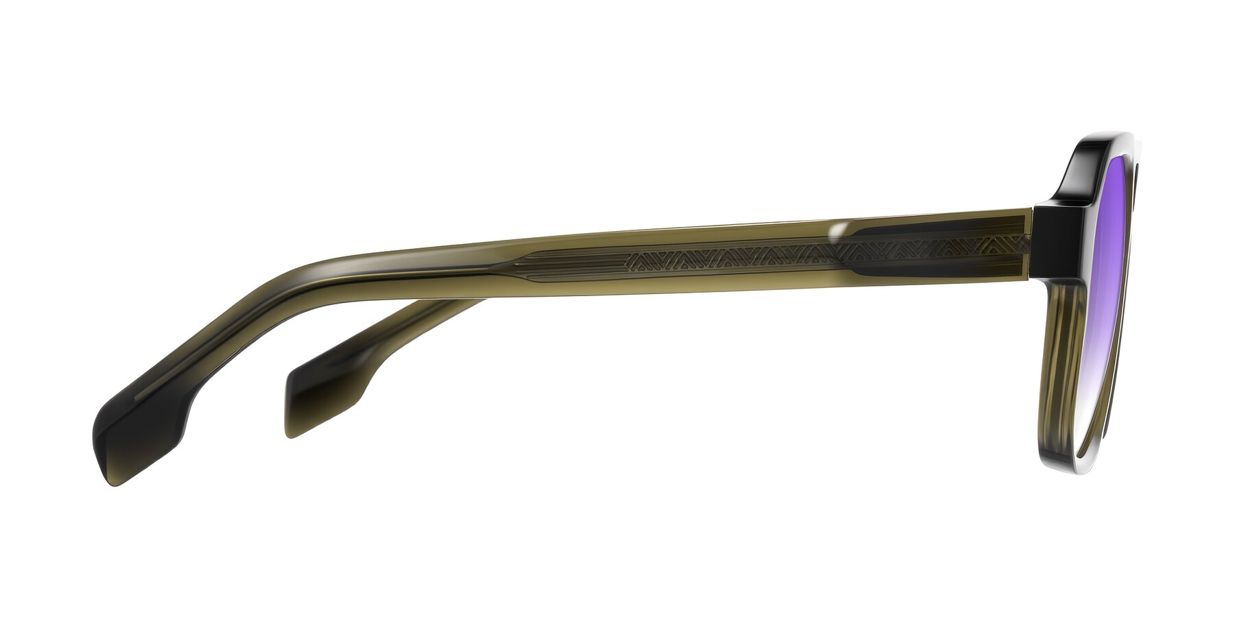 Side of Beizaai in Translucent Olive Gray with Purple Gradient Lenses