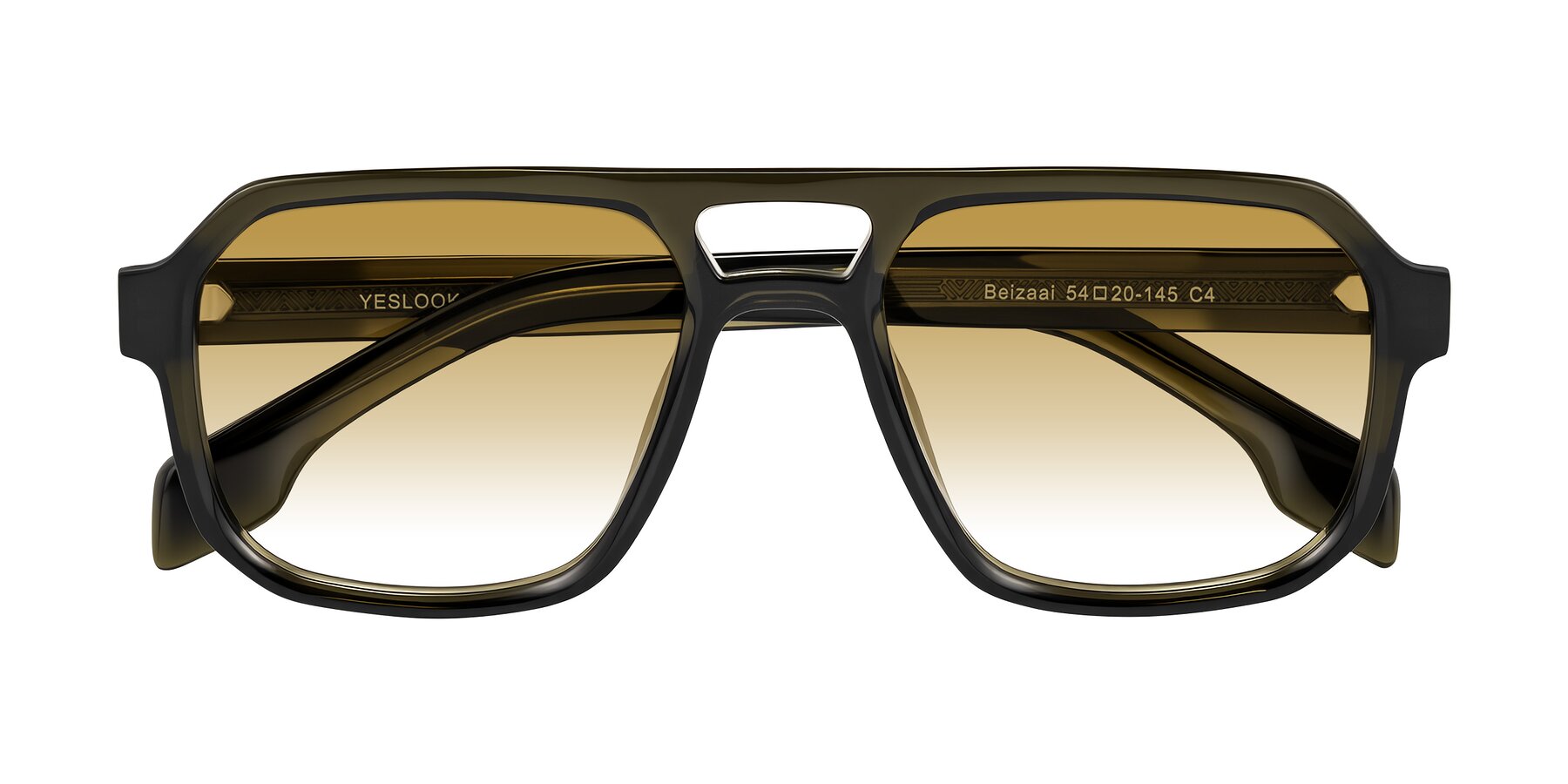Folded Front of Beizaai in Translucent Olive Gray with Champagne Gradient Lenses