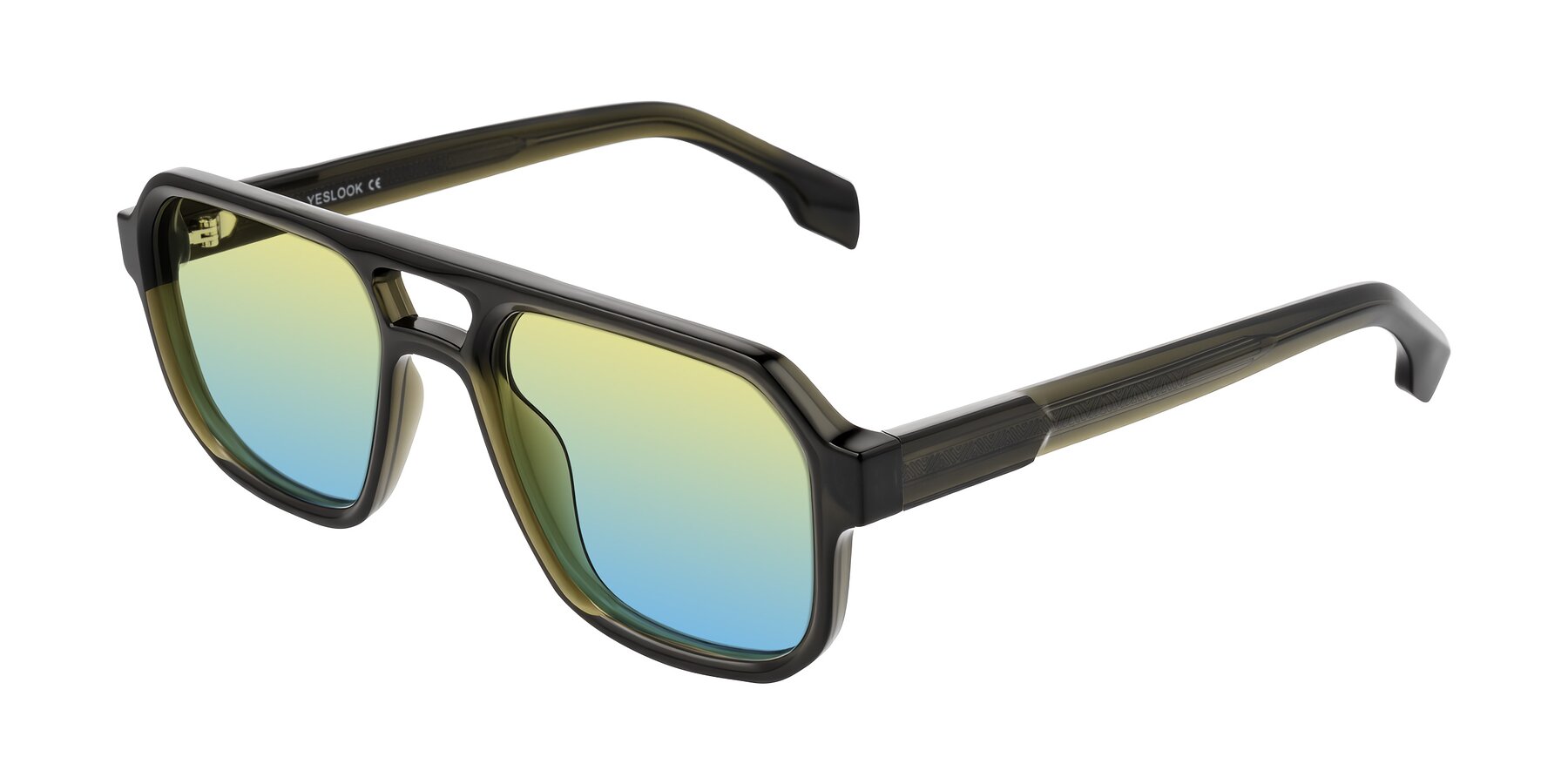 Angle of Beizaai in Translucent Olive Gray with Yellow / Blue Gradient Lenses