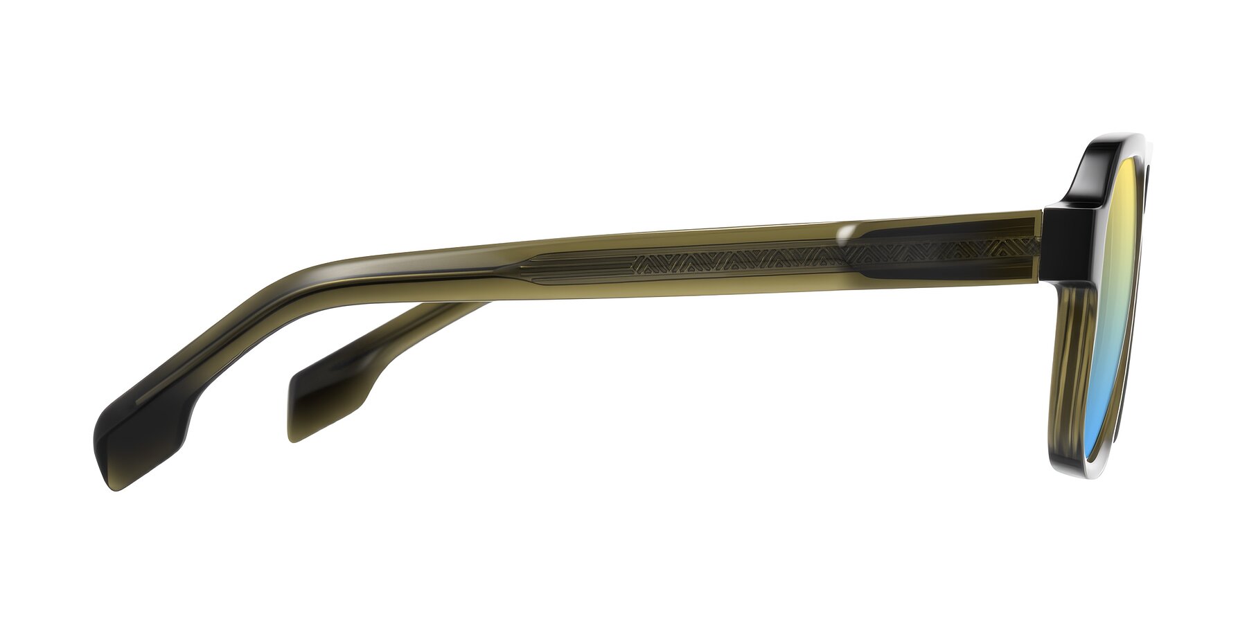 Side of Beizaai in Translucent Olive Gray with Yellow / Blue Gradient Lenses
