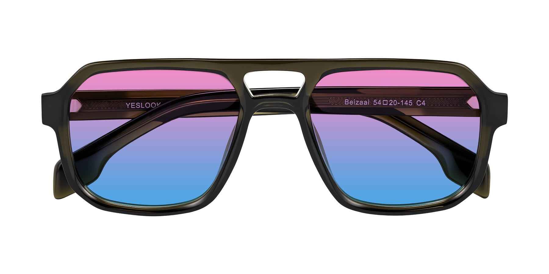 Folded Front of Beizaai in Translucent Olive Gray with Pink / Blue Gradient Lenses