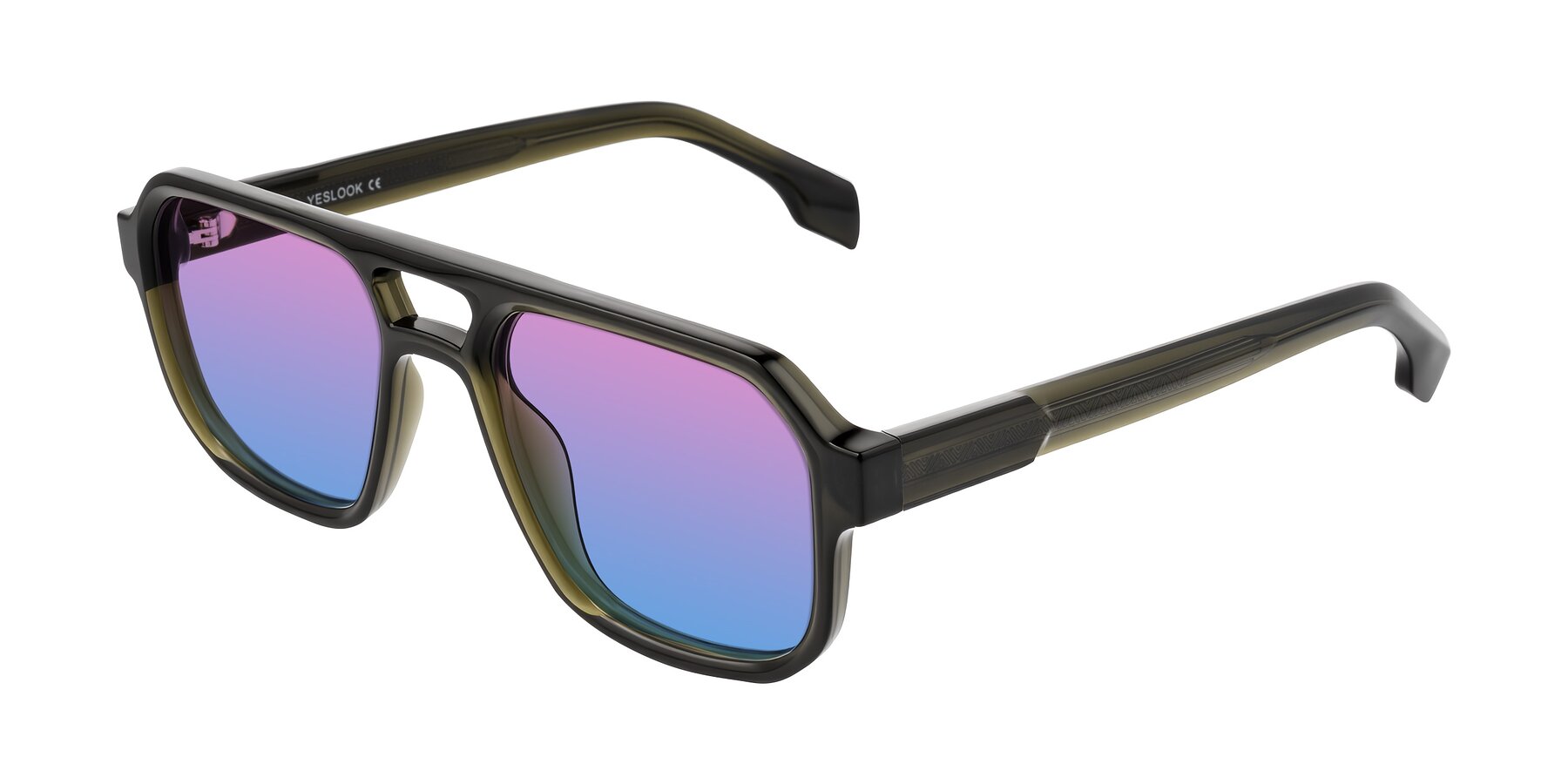 Angle of Beizaai in Translucent Olive Gray with Pink / Blue Gradient Lenses