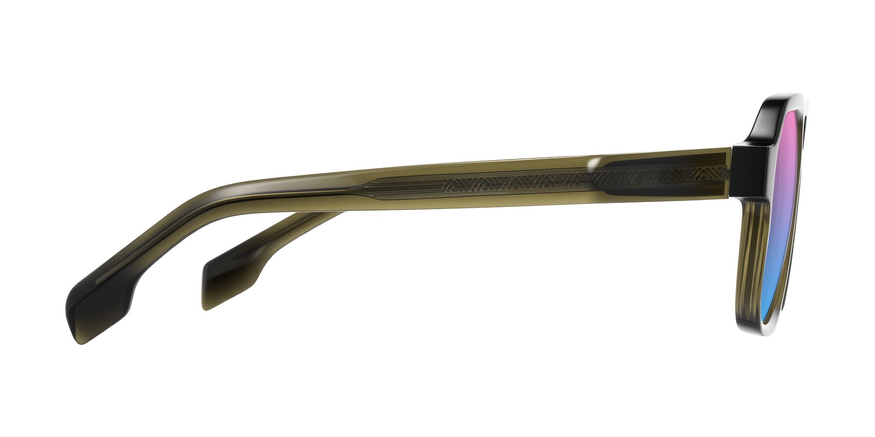 Side of Beizaai in Translucent Olive Gray with Pink / Blue Gradient Lenses