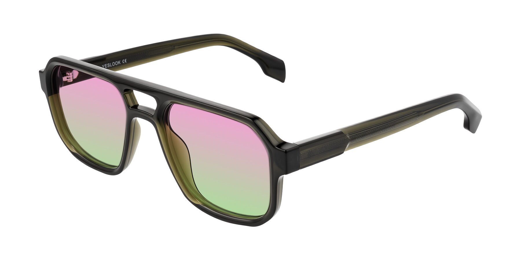 Angle of Beizaai in Translucent Olive Gray with Pink / Green Gradient Lenses