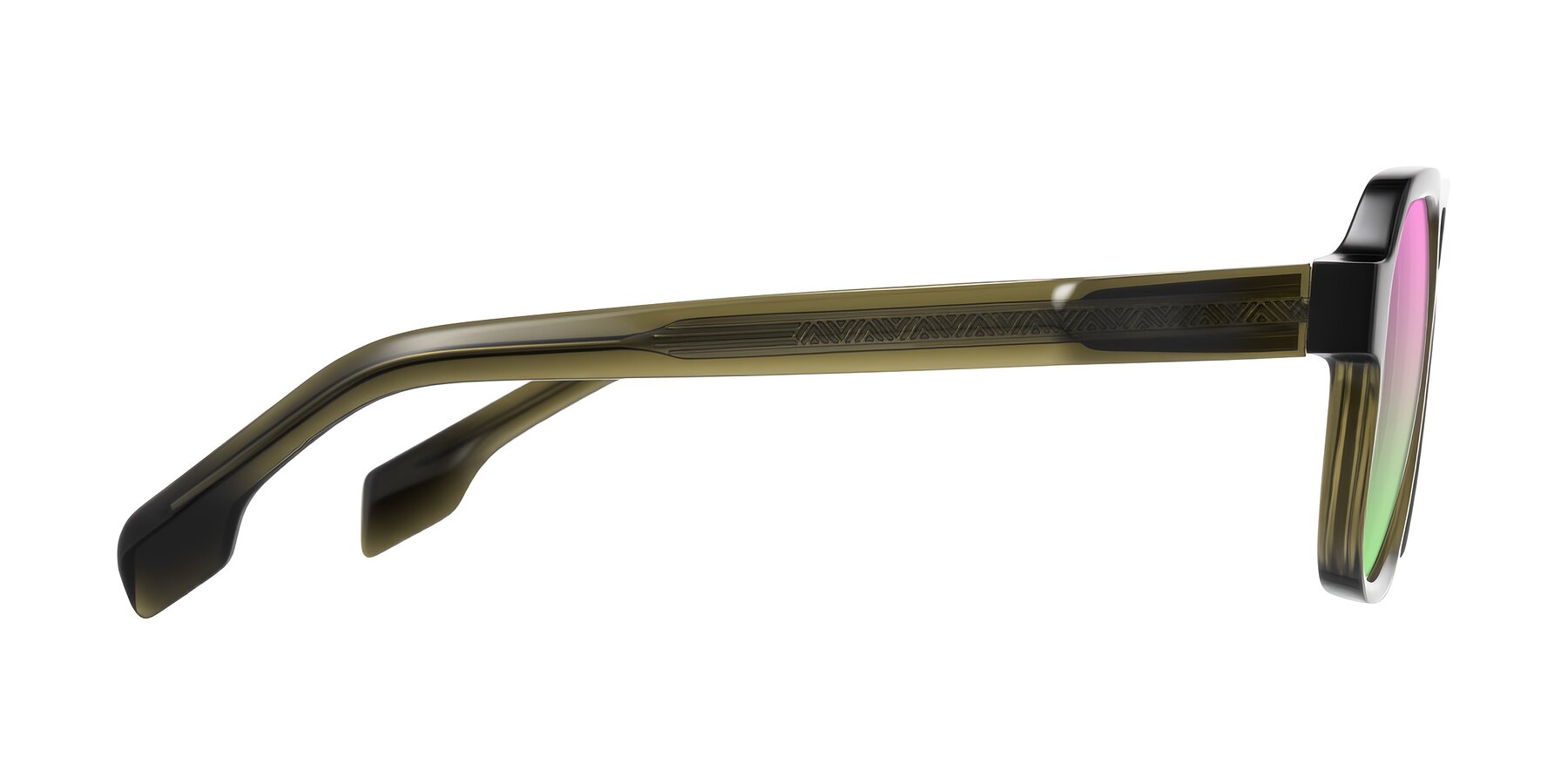 Side of Beizaai in Translucent Olive Gray with Pink / Green Gradient Lenses