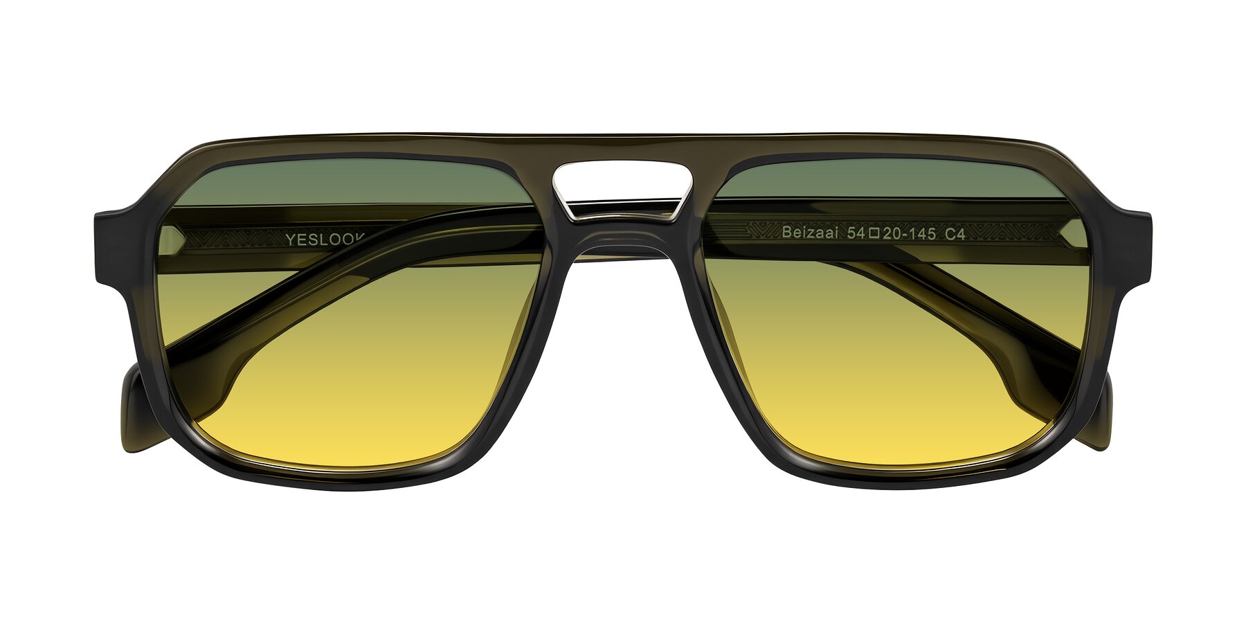 Folded Front of Beizaai in Translucent Olive Gray with Green / Yellow Gradient Lenses