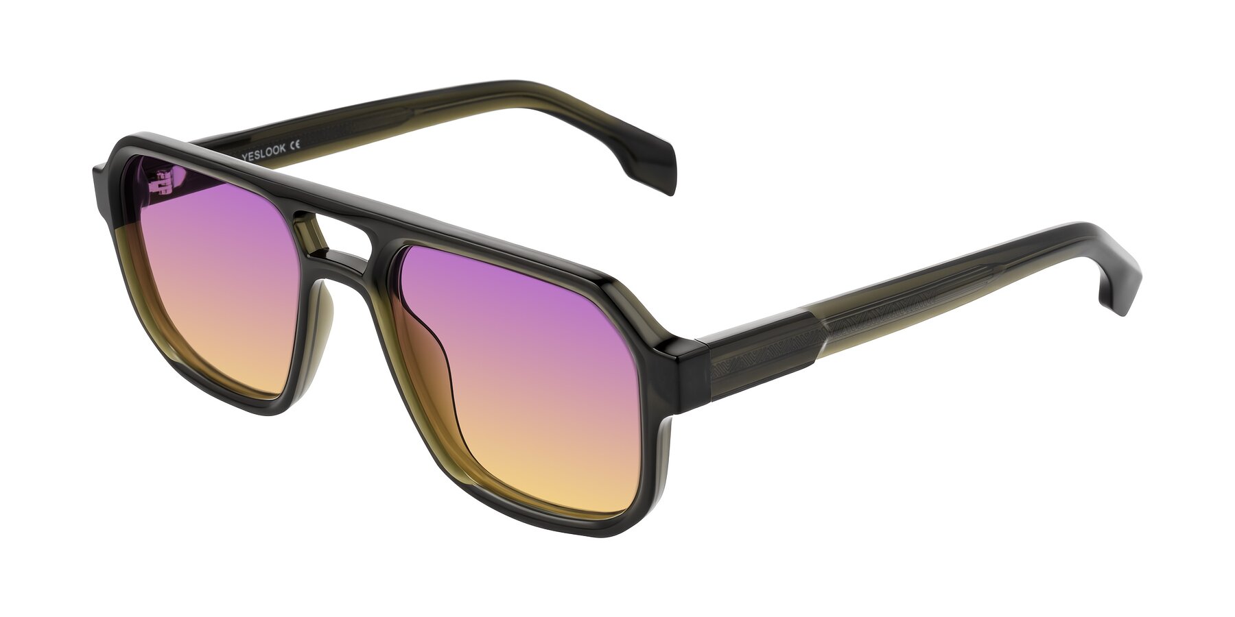 Angle of Beizaai in Translucent Olive Gray with Purple / Yellow Gradient Lenses