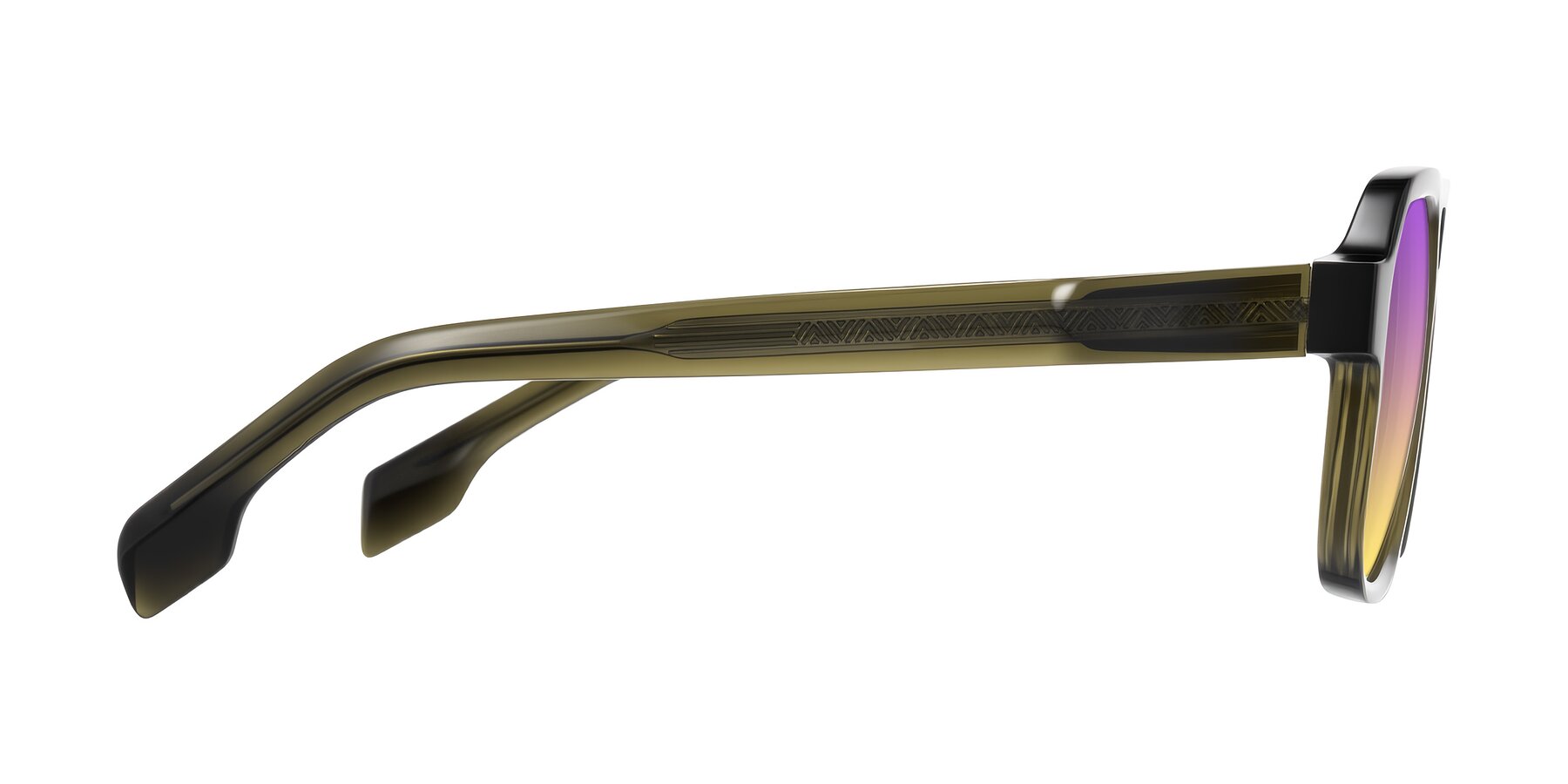 Side of Beizaai in Translucent Olive Gray with Purple / Yellow Gradient Lenses
