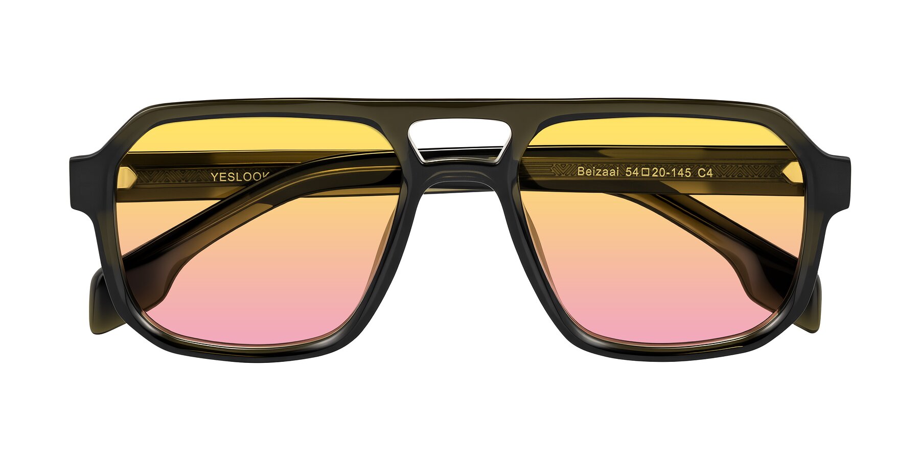 Folded Front of Beizaai in Translucent Olive Gray with Yellow / Pink Gradient Lenses