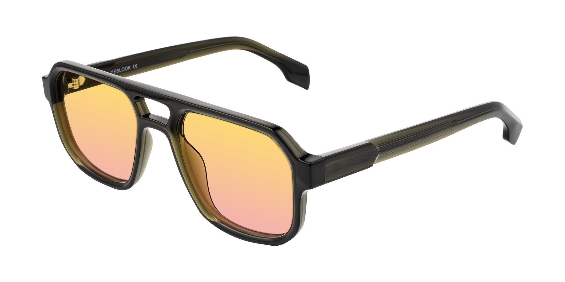 Angle of Beizaai in Translucent Olive Gray with Yellow / Pink Gradient Lenses