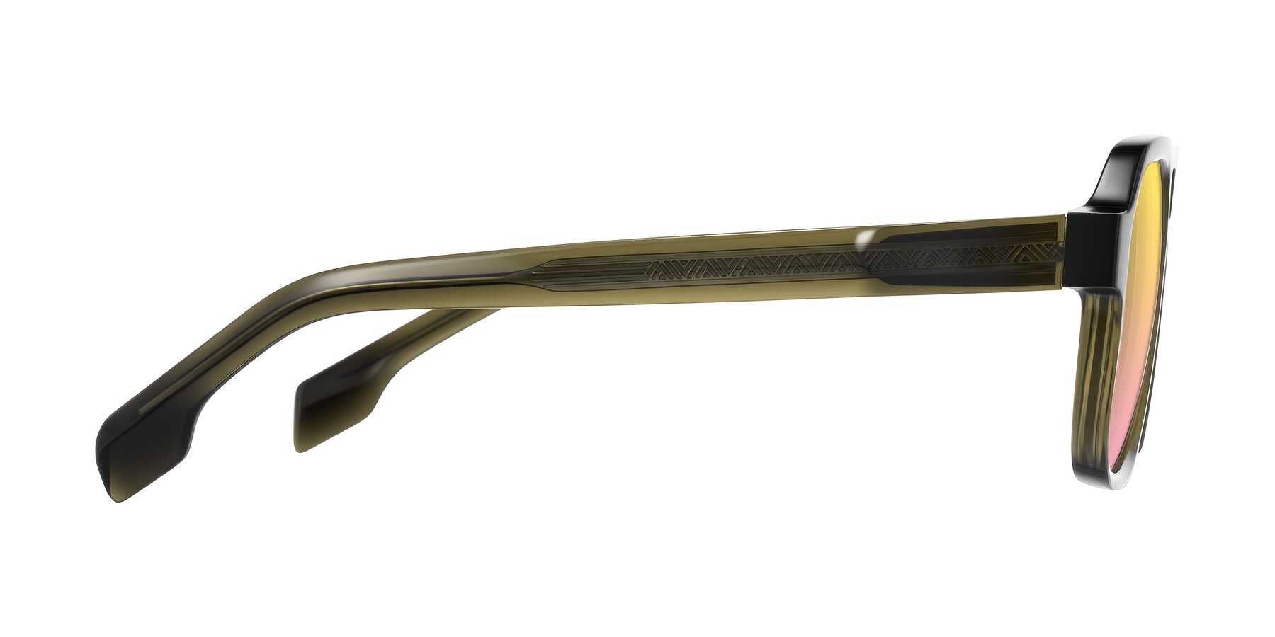 Side of Beizaai in Translucent Olive Gray with Yellow / Pink Gradient Lenses