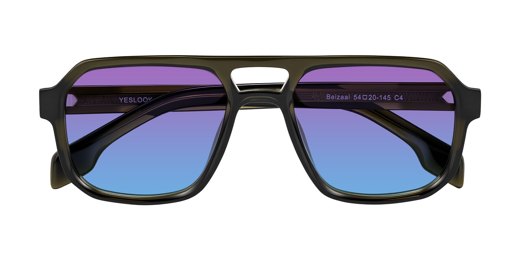 Folded Front of Beizaai in Translucent Olive Gray with Purple / Blue Gradient Lenses