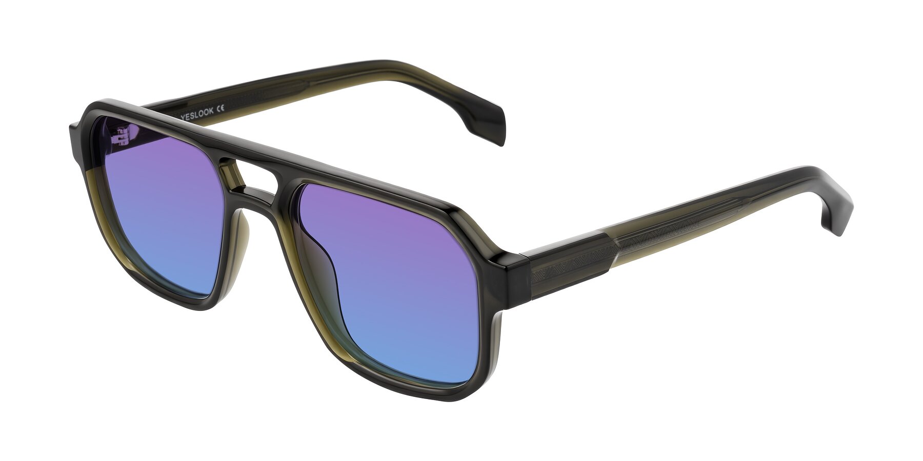 Angle of Beizaai in Translucent Olive Gray with Purple / Blue Gradient Lenses