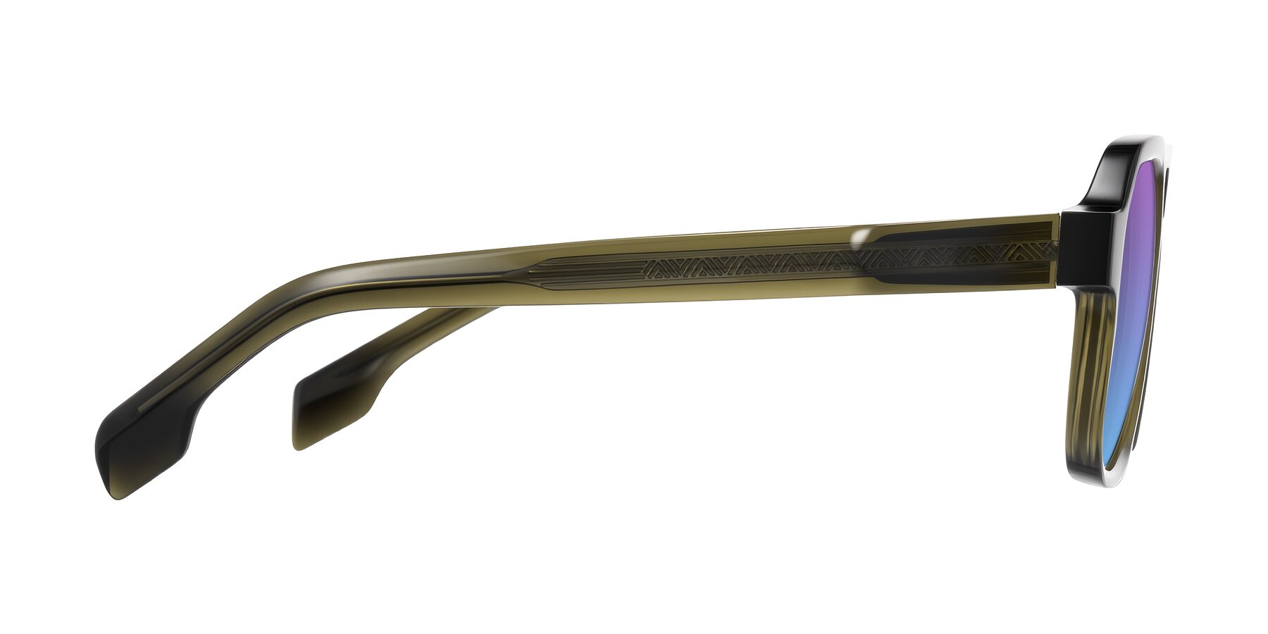 Side of Beizaai in Translucent Olive Gray with Purple / Blue Gradient Lenses