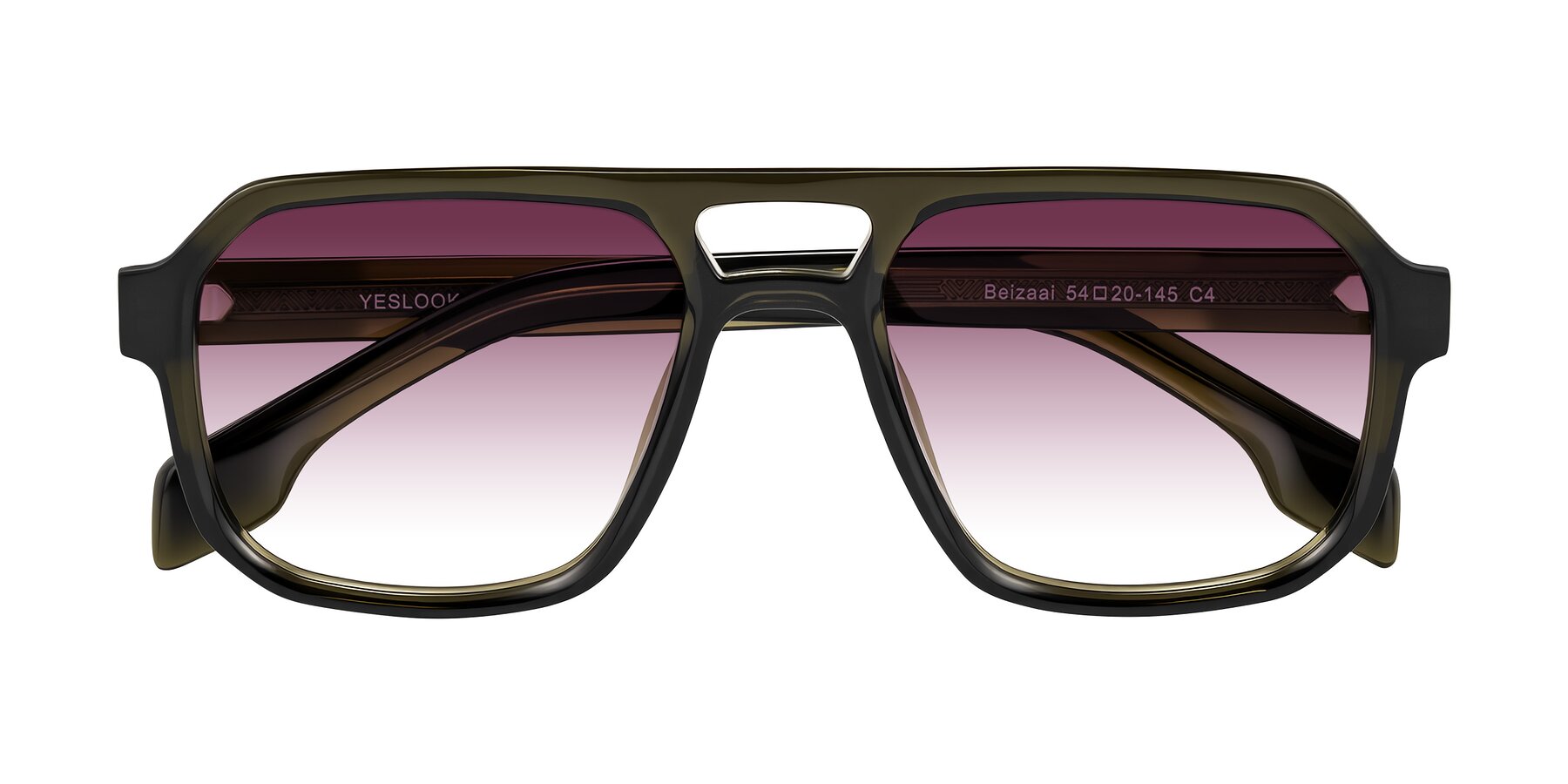 Folded Front of Beizaai in Translucent Olive Gray with Wine Gradient Lenses