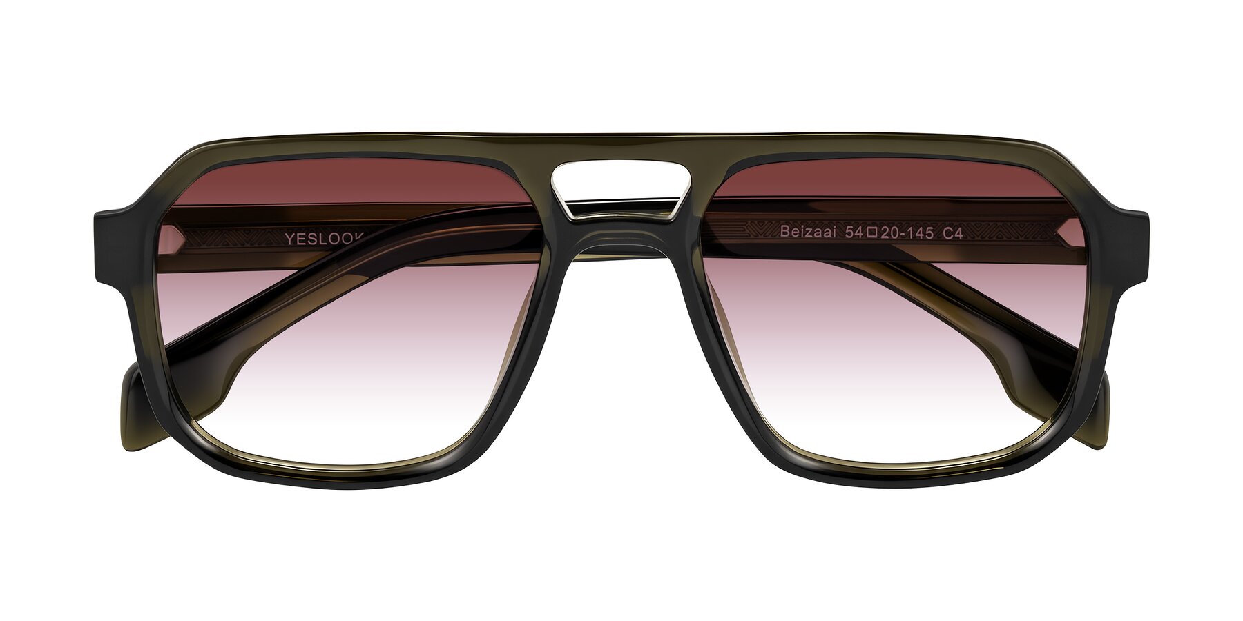 Folded Front of Beizaai in Translucent Olive Gray with Garnet Gradient Lenses