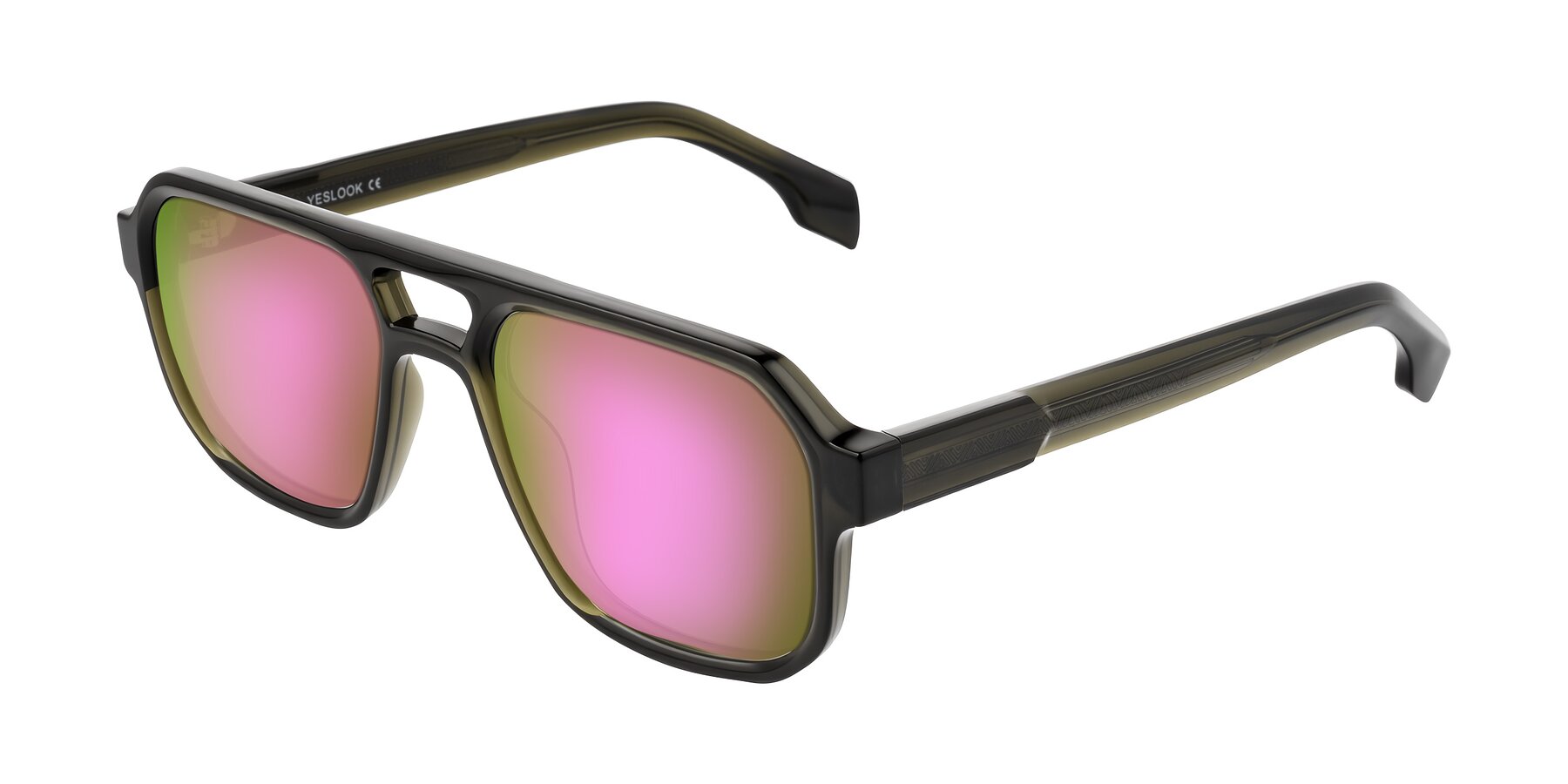 Angle of Beizaai in Translucent Olive Gray with Pink Mirrored Lenses