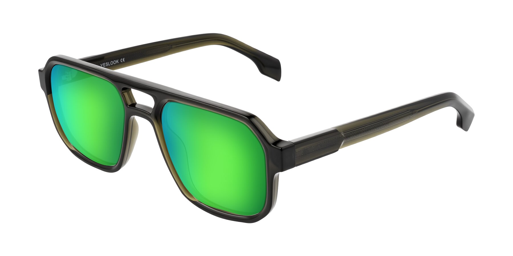Angle of Beizaai in Translucent Olive Gray with Green Mirrored Lenses