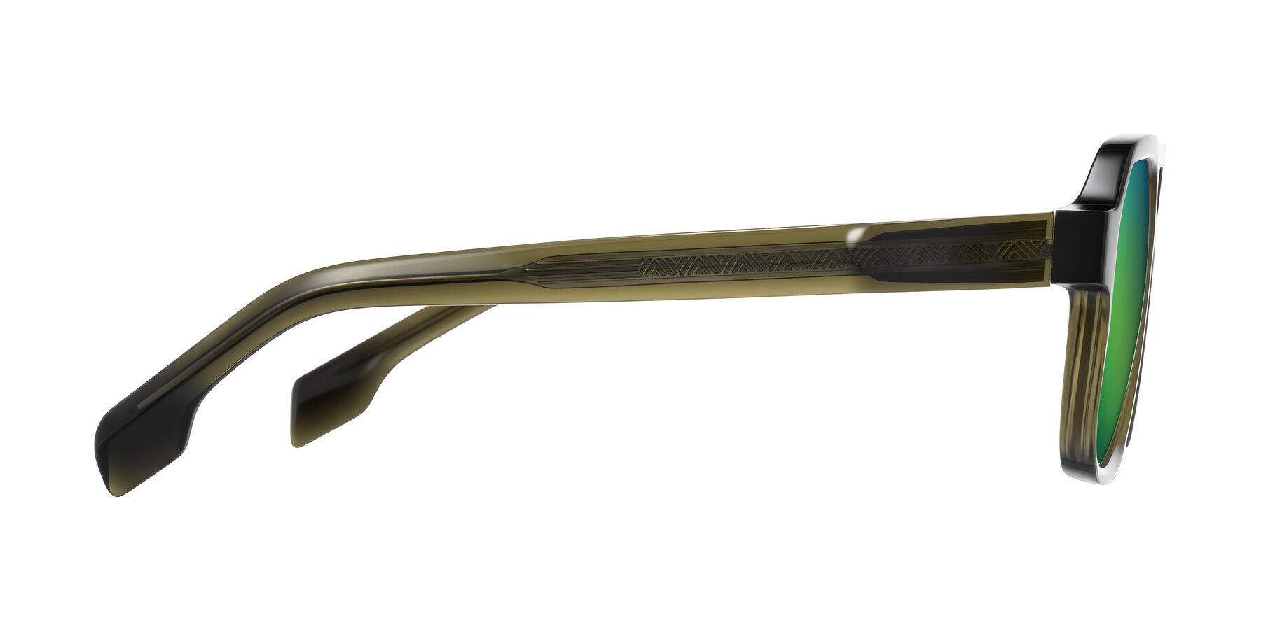 Side of Beizaai in Translucent Olive Gray with Green Mirrored Lenses