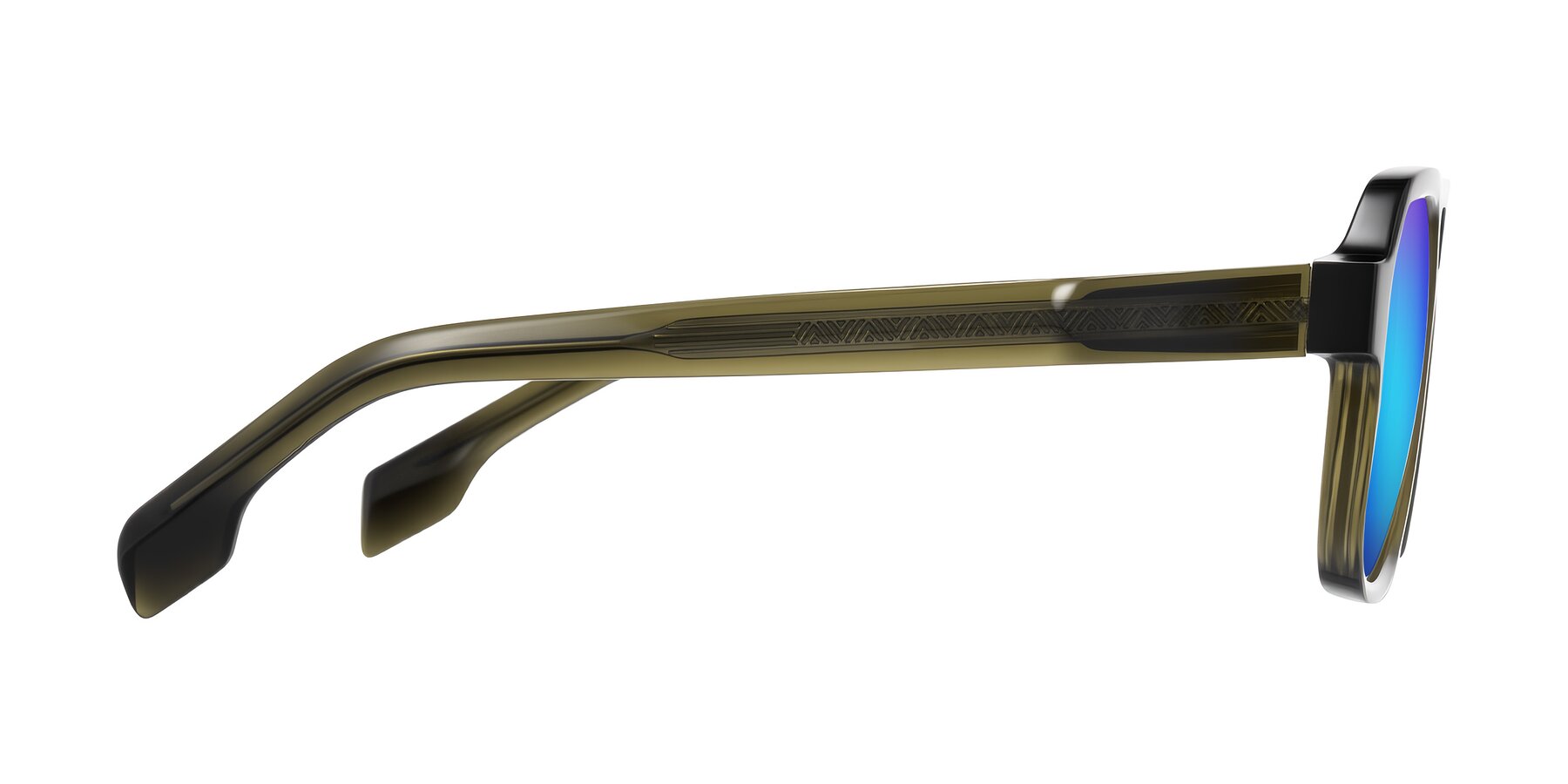 Side of Beizaai in Translucent Olive Gray with Blue Mirrored Lenses