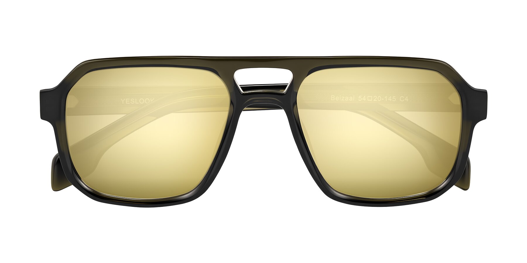 Folded Front of Beizaai in Translucent Olive Gray with Gold Mirrored Lenses