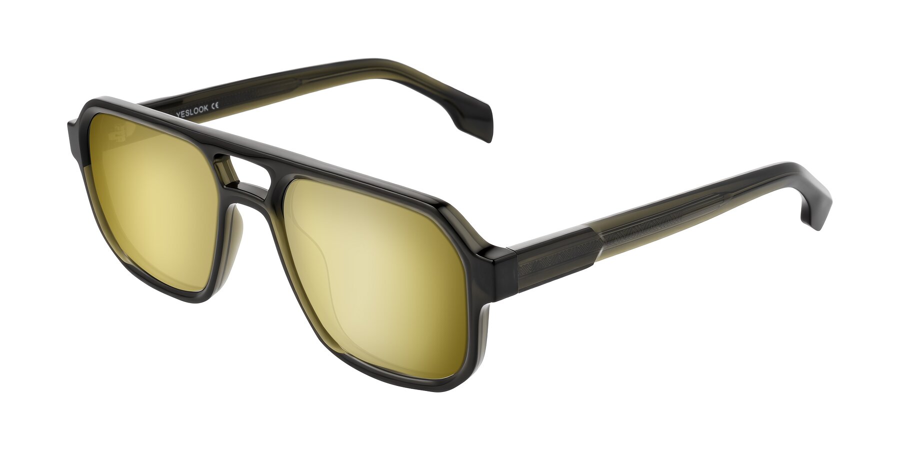Angle of Beizaai in Translucent Olive Gray with Gold Mirrored Lenses