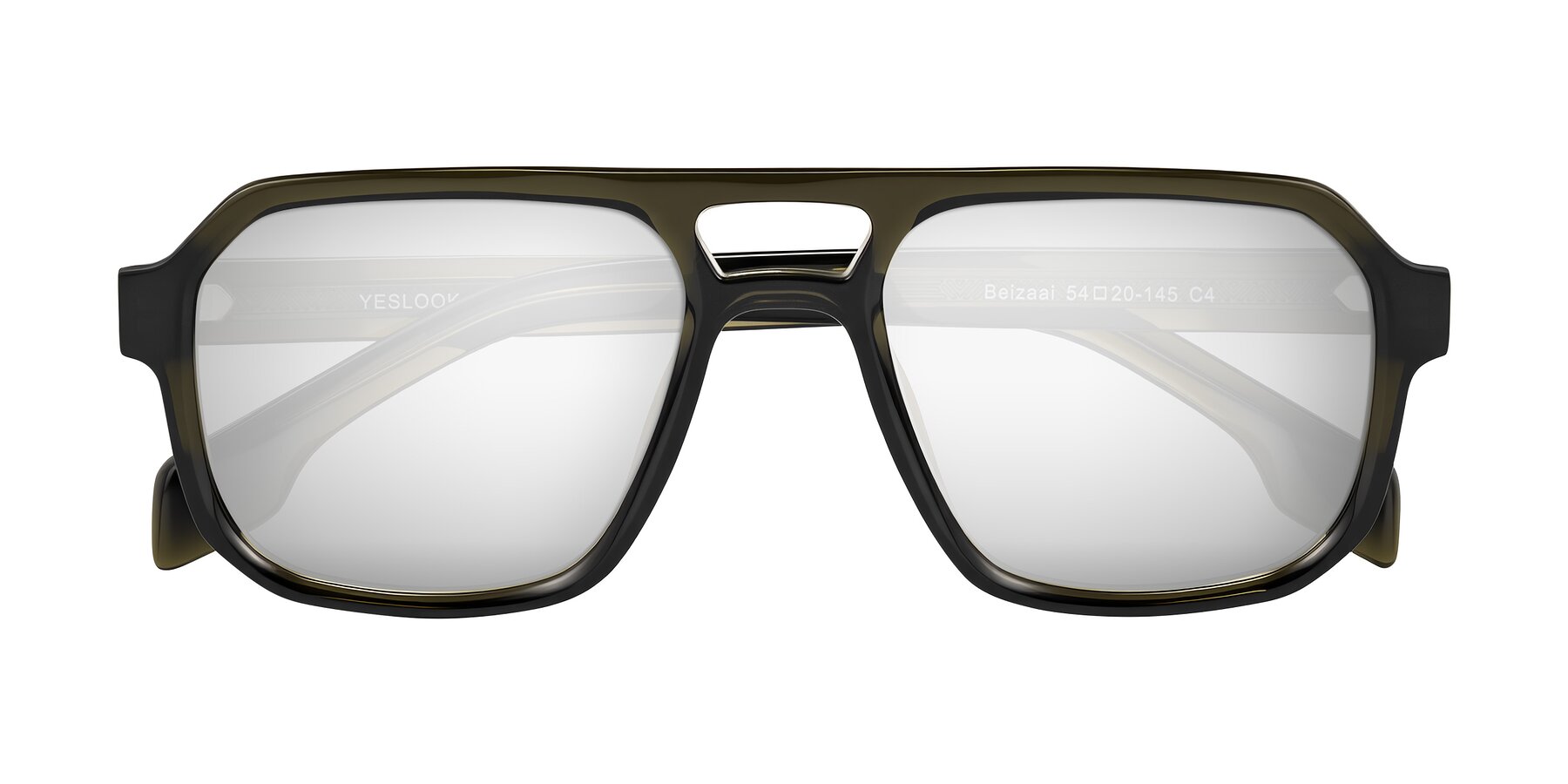 Folded Front of Beizaai in Translucent Olive Gray with Silver Mirrored Lenses