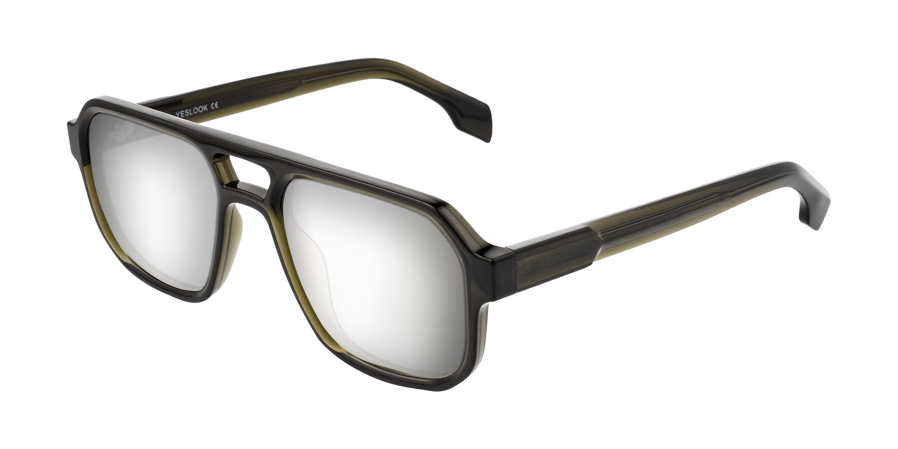 Angle of Beizaai in Translucent Olive Gray with Silver Mirrored Lenses