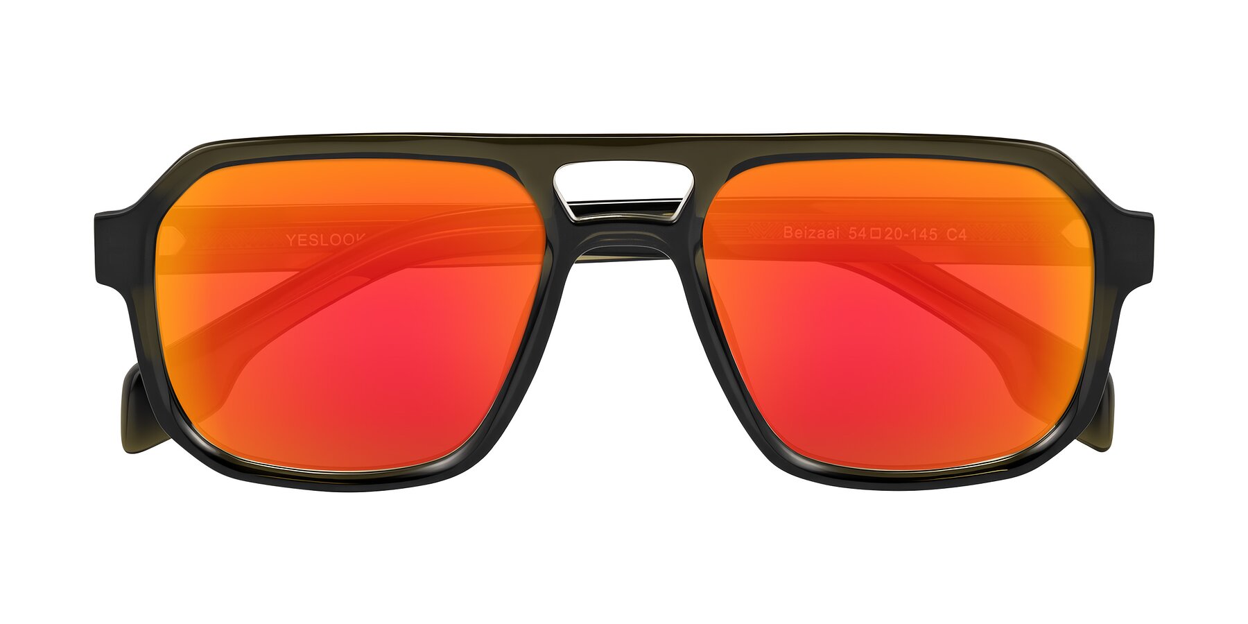 Folded Front of Beizaai in Translucent Olive Gray with Red Gold Mirrored Lenses