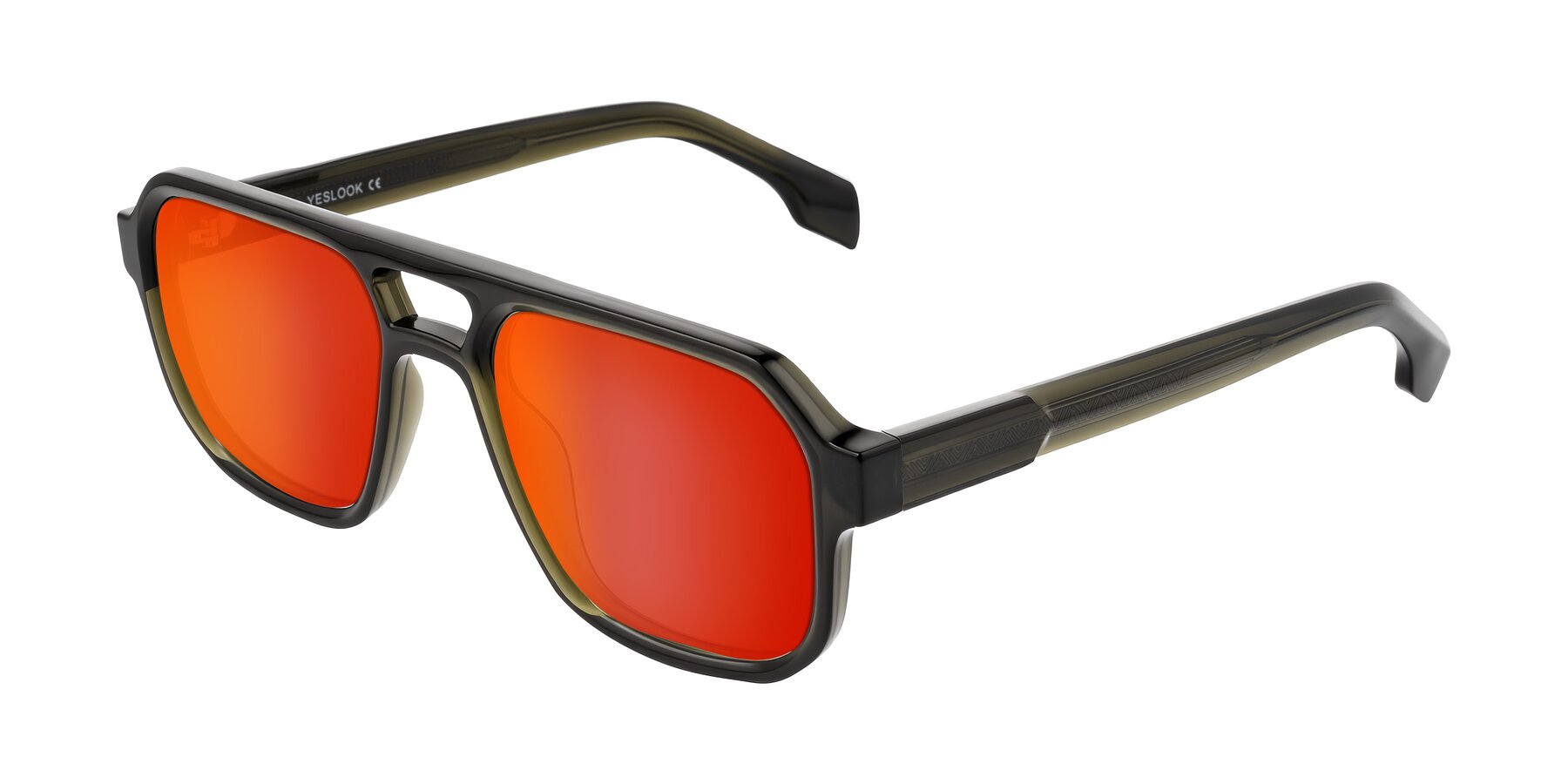 Angle of Beizaai in Translucent Olive Gray with Red Gold Mirrored Lenses
