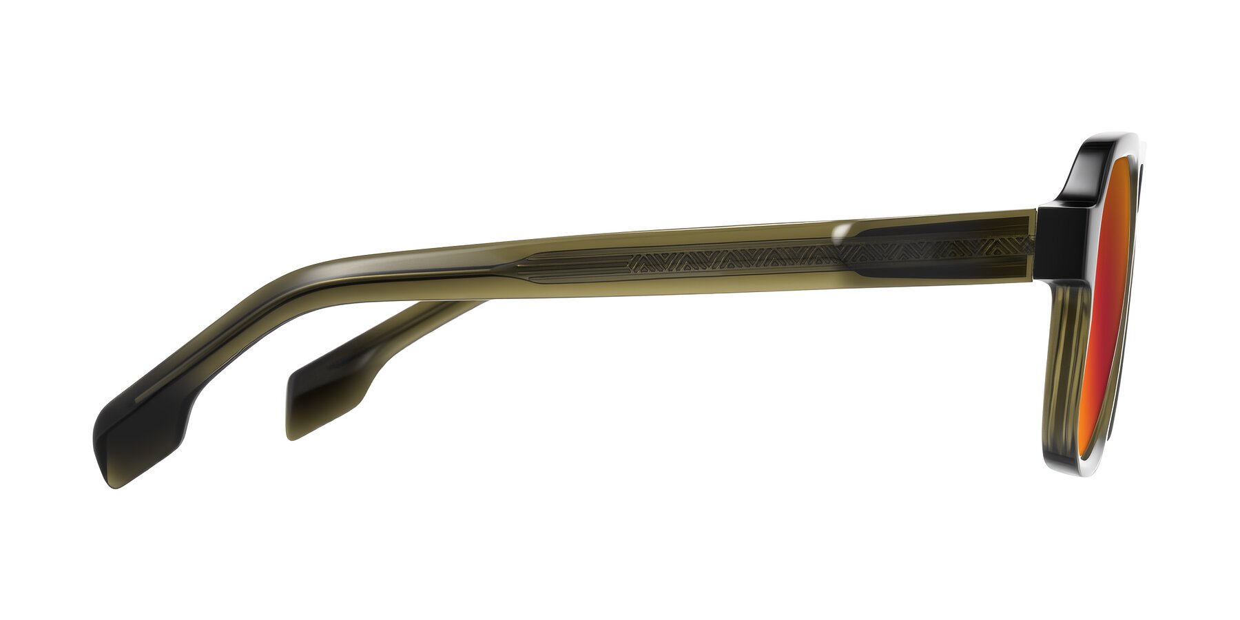 Side of Beizaai in Translucent Olive Gray with Red Gold Mirrored Lenses