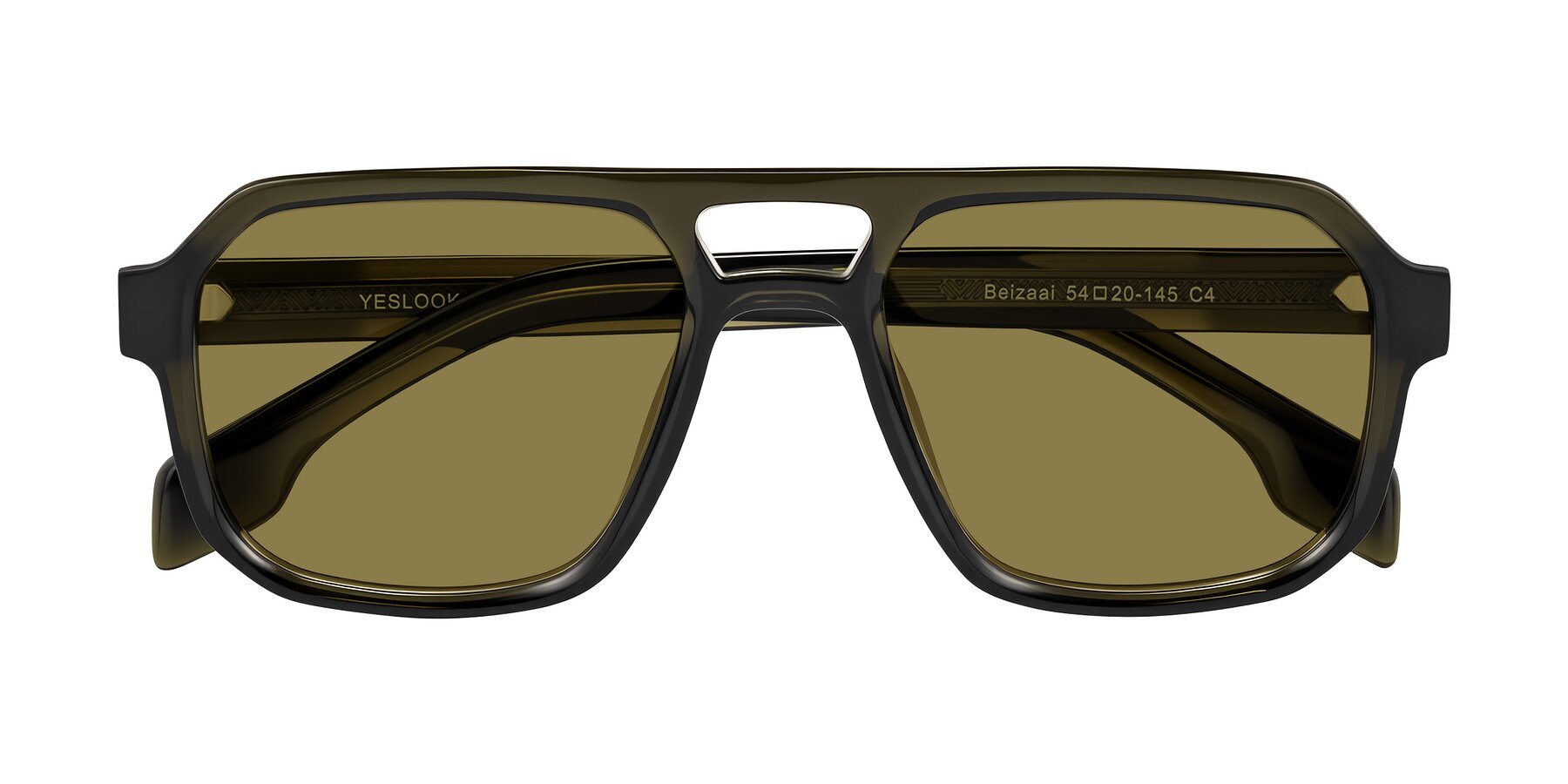 Folded Front of Beizaai in Translucent Olive Gray with Brown Polarized Lenses