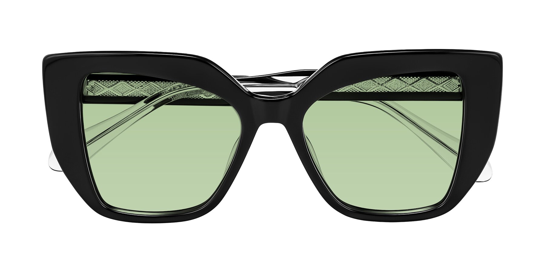 Folded Front of Arctic in Black with Medium Green Tinted Lenses