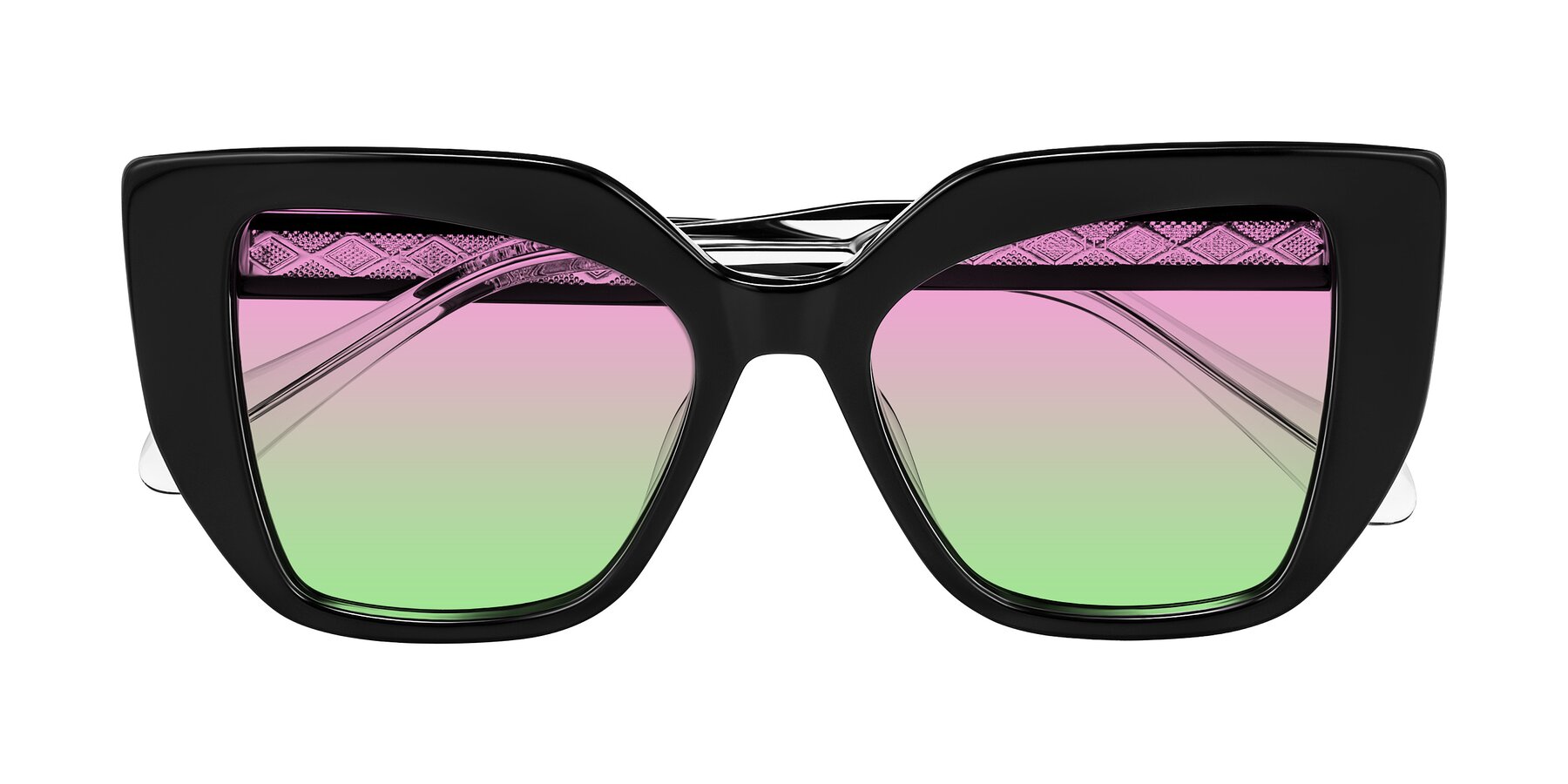 Folded Front of Arctic in Black with Pink / Green Gradient Lenses