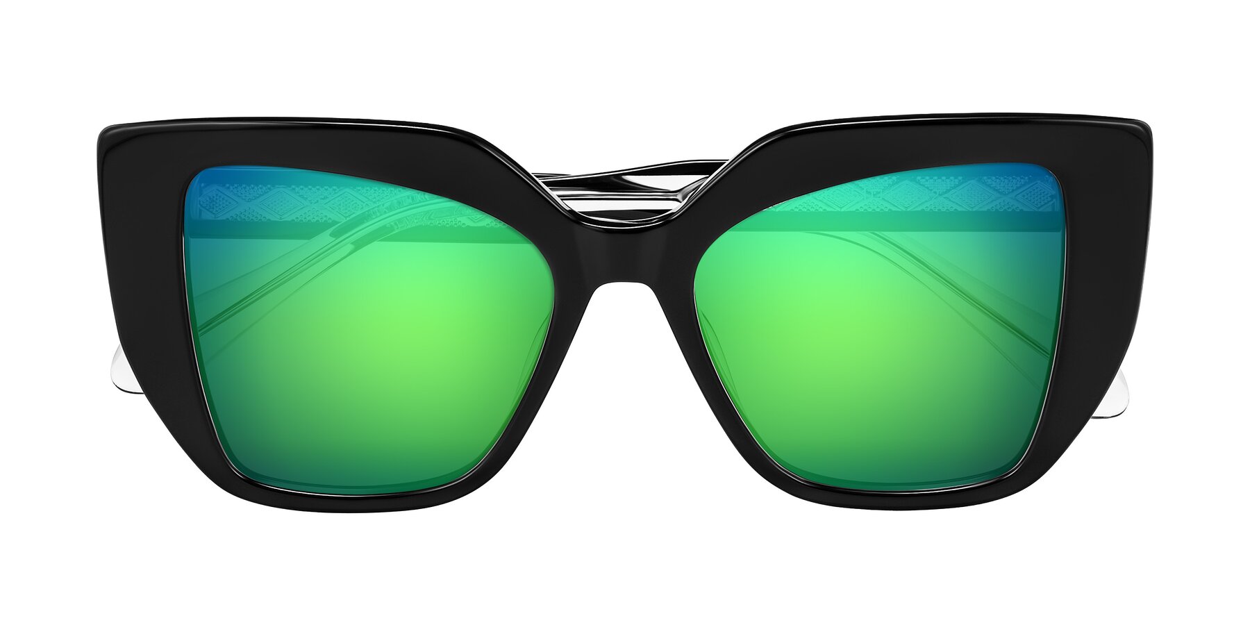 Folded Front of Arctic in Black with Green Mirrored Lenses