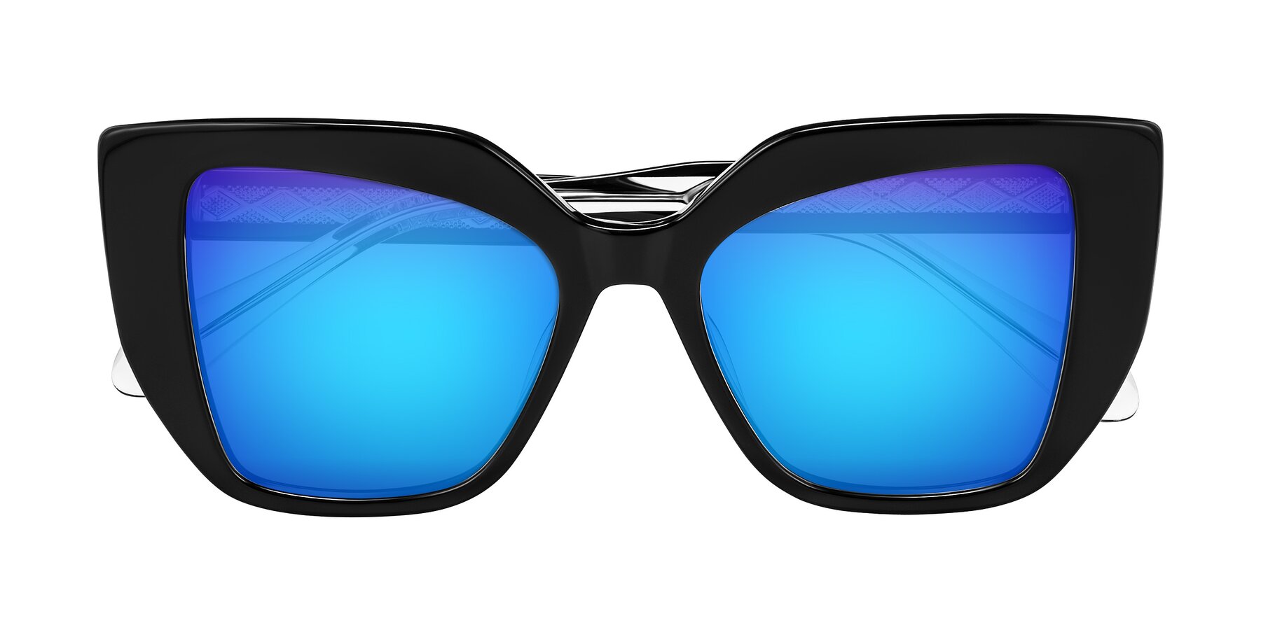 Folded Front of Arctic in Black with Blue Mirrored Lenses