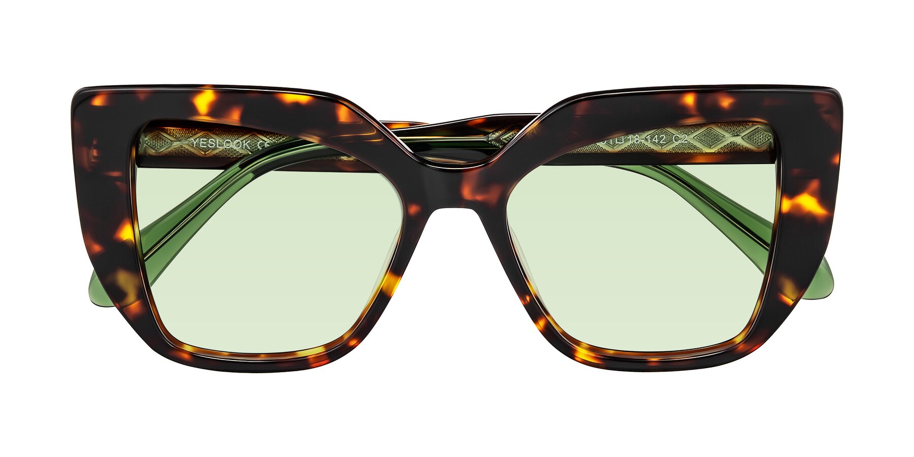 Folded Front of Arctic in Tortoise with Light Green Tinted Lenses