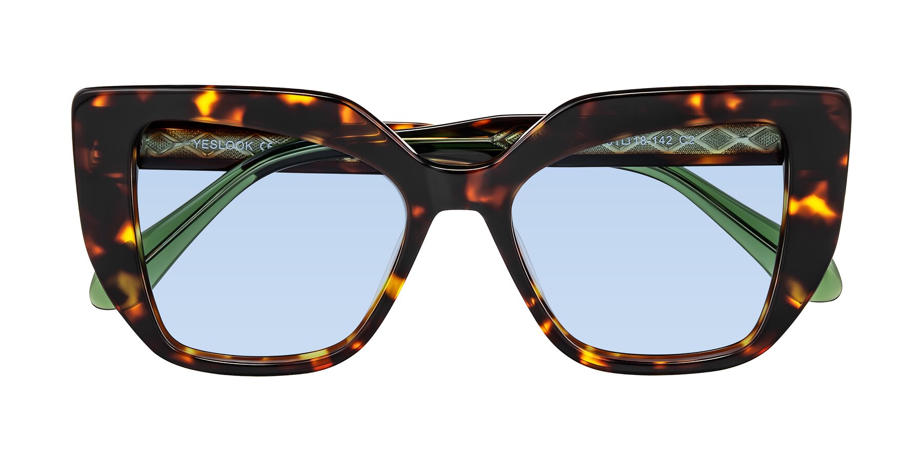 Folded Front of Arctic in Tortoise with Light Blue Tinted Lenses