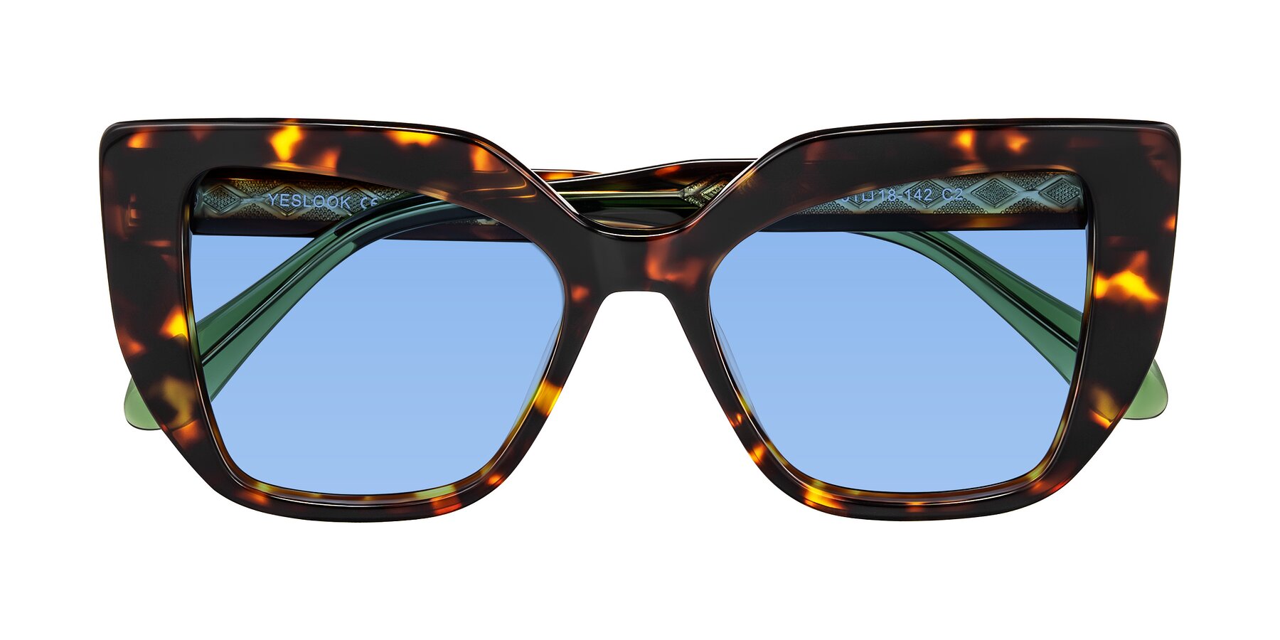 Folded Front of Arctic in Tortoise with Medium Blue Tinted Lenses