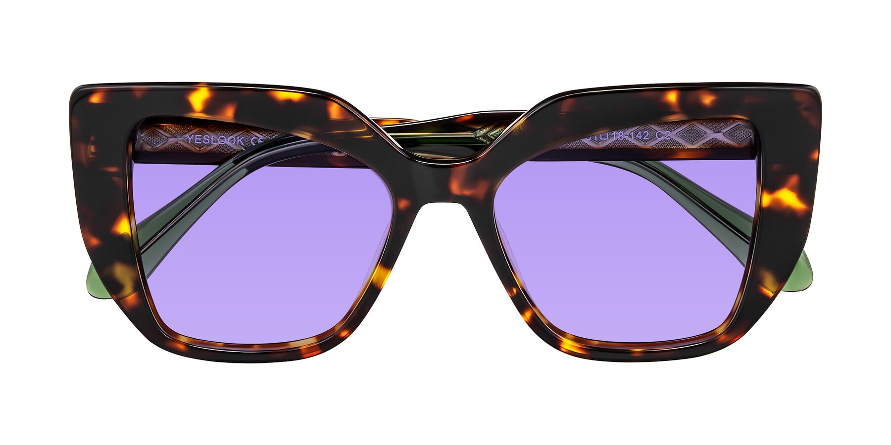 Folded Front of Arctic in Tortoise with Medium Purple Tinted Lenses