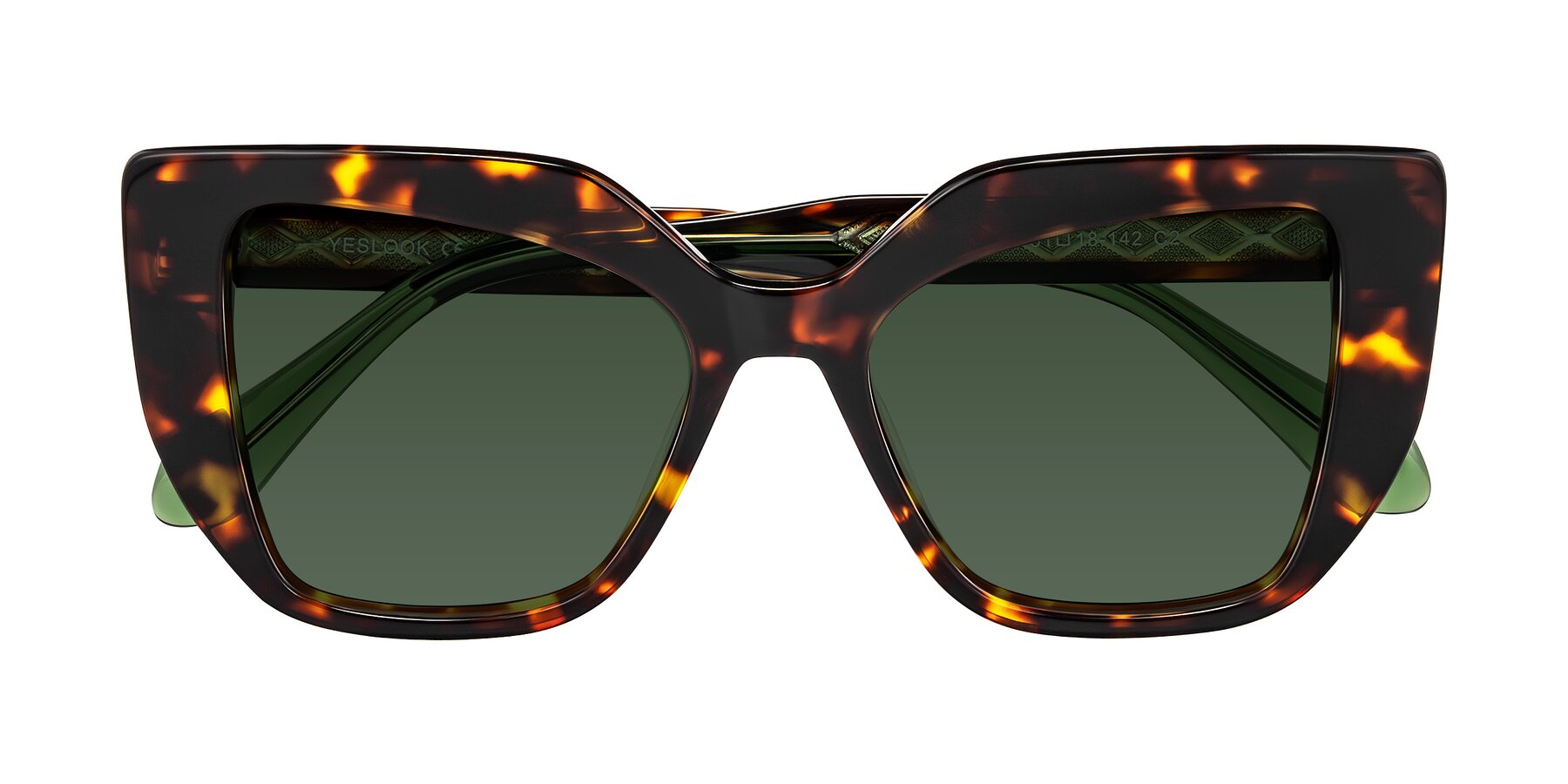 Folded Front of Arctic in Tortoise with Green Tinted Lenses