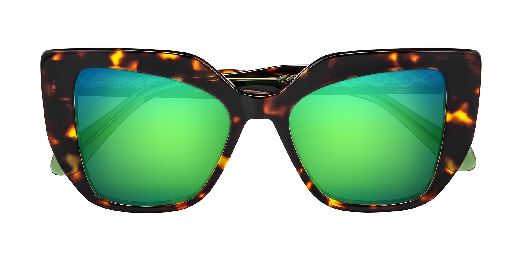 Folded Front of Arctic in Tortoise with Green Mirrored Lenses