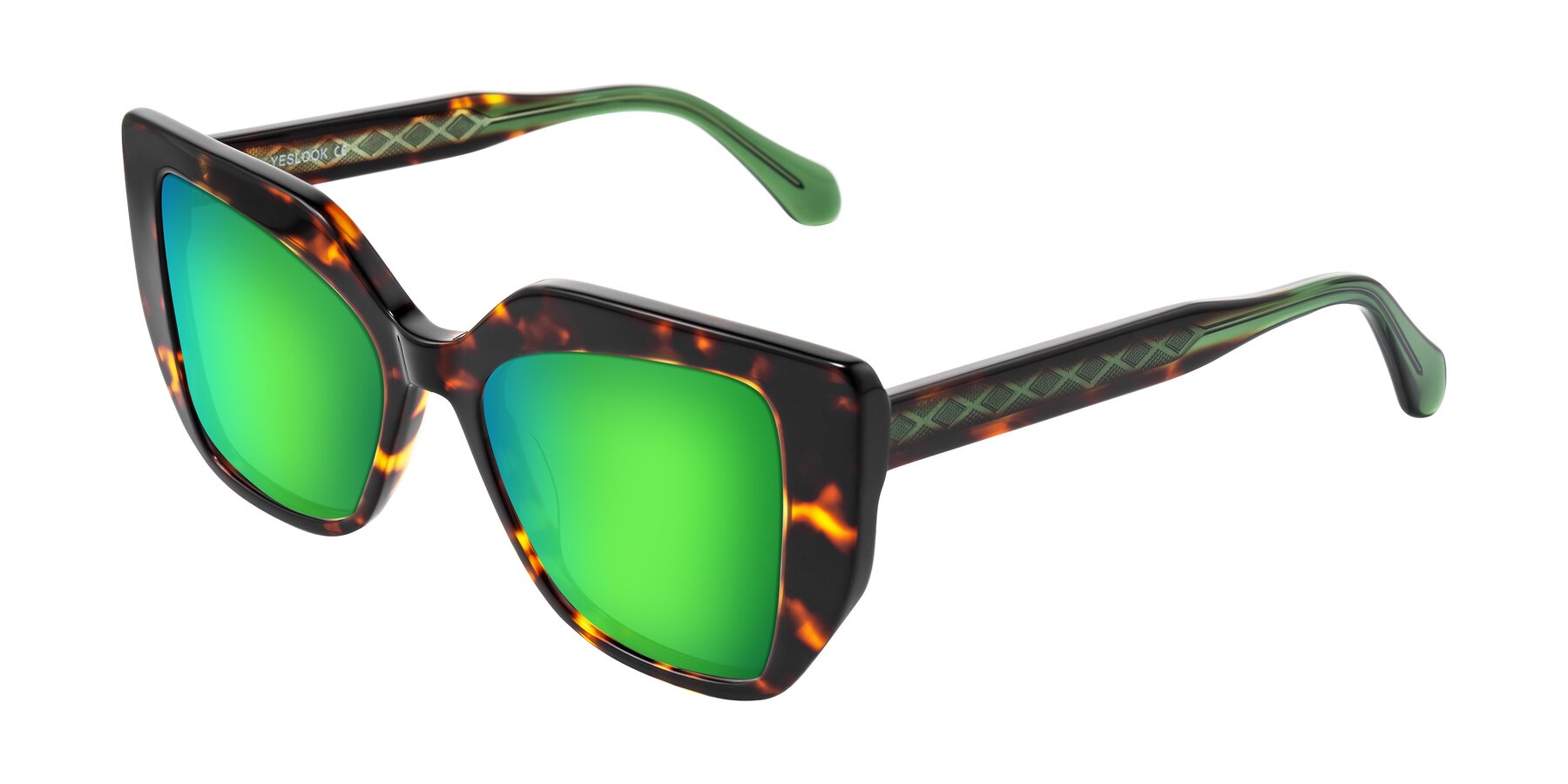 Angle of Arctic in Tortoise with Green Mirrored Lenses
