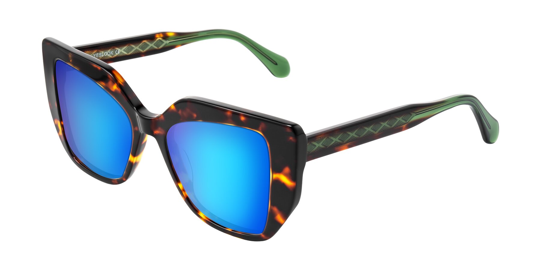Angle of Arctic in Tortoise with Blue Mirrored Lenses