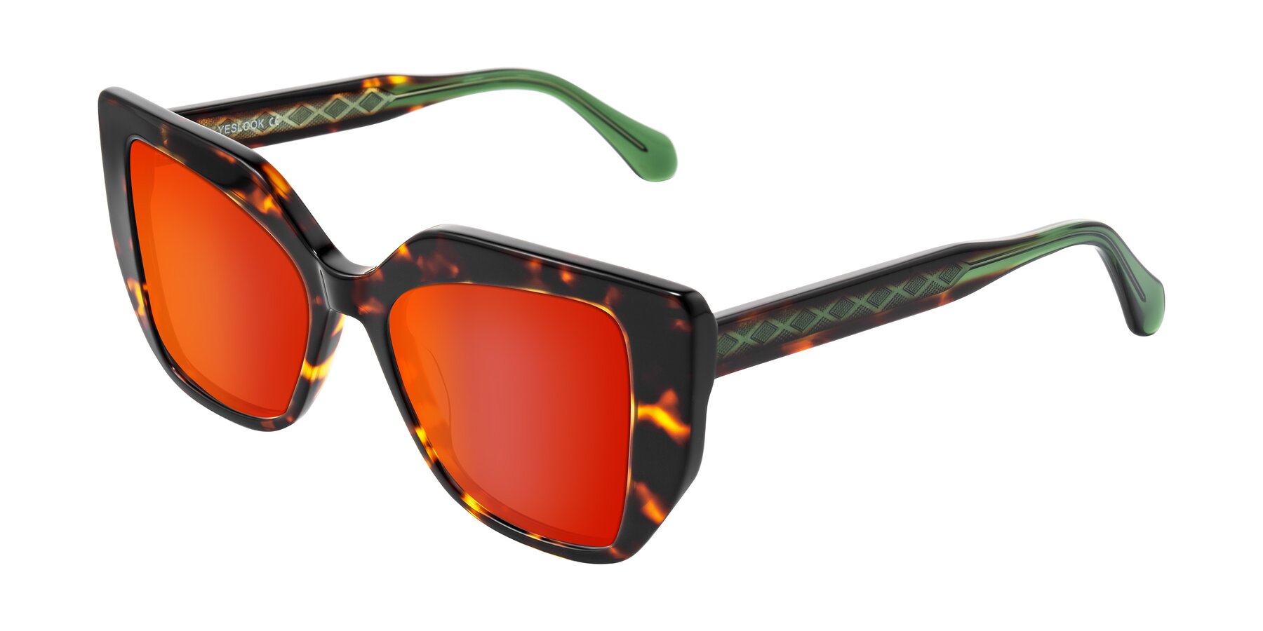 Angle of Arctic in Tortoise with Red Gold Mirrored Lenses