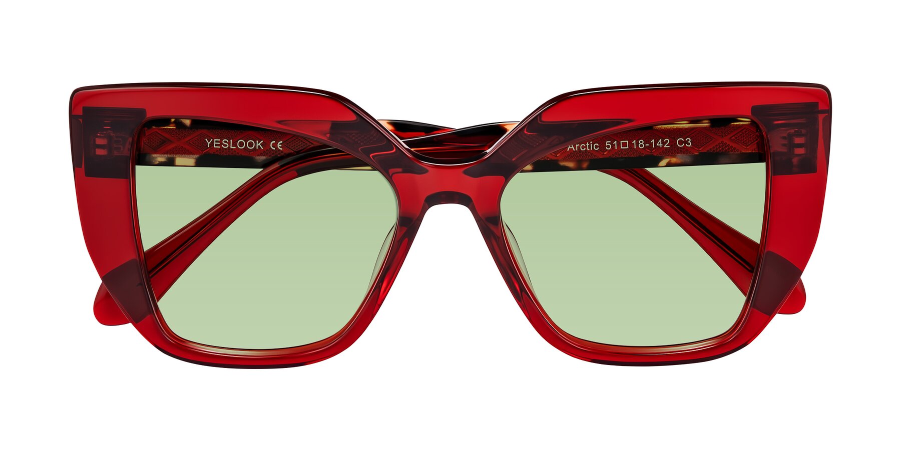 Folded Front of Arctic in Wine with Medium Green Tinted Lenses