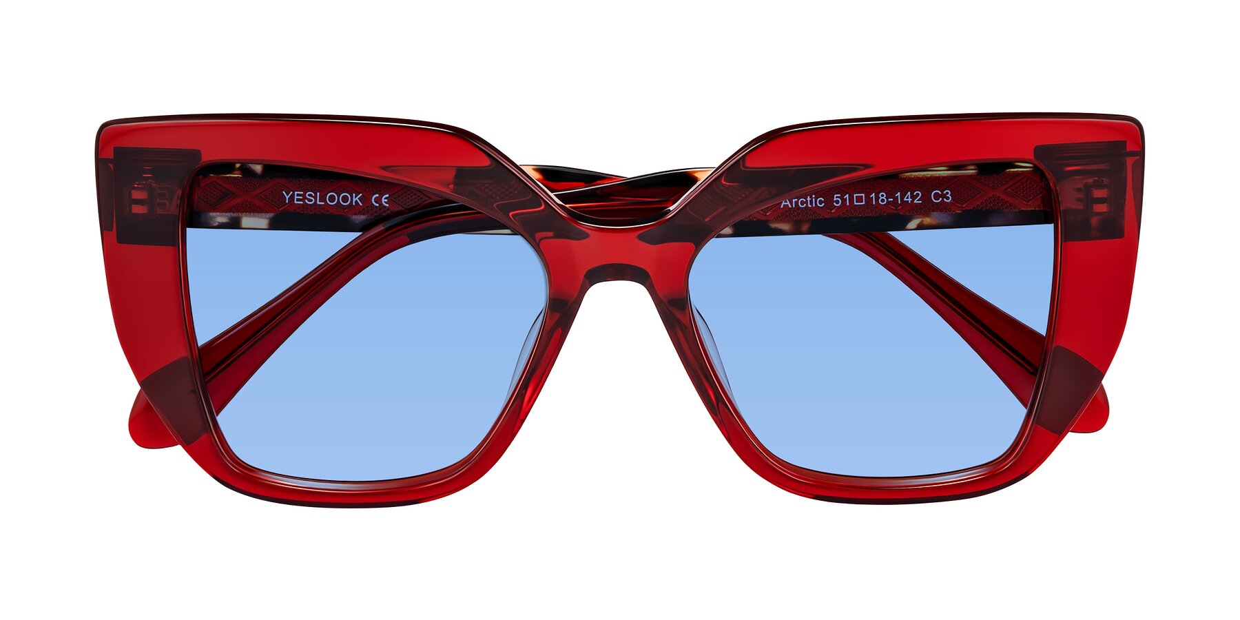 Folded Front of Arctic in Wine with Medium Blue Tinted Lenses