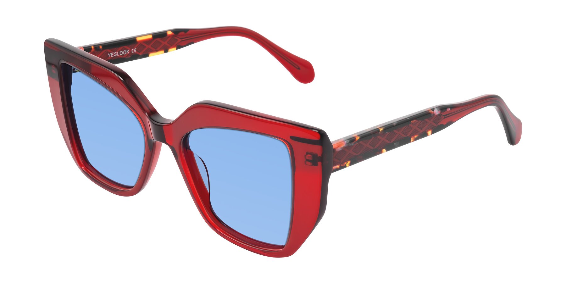 Angle of Arctic in Wine with Medium Blue Tinted Lenses