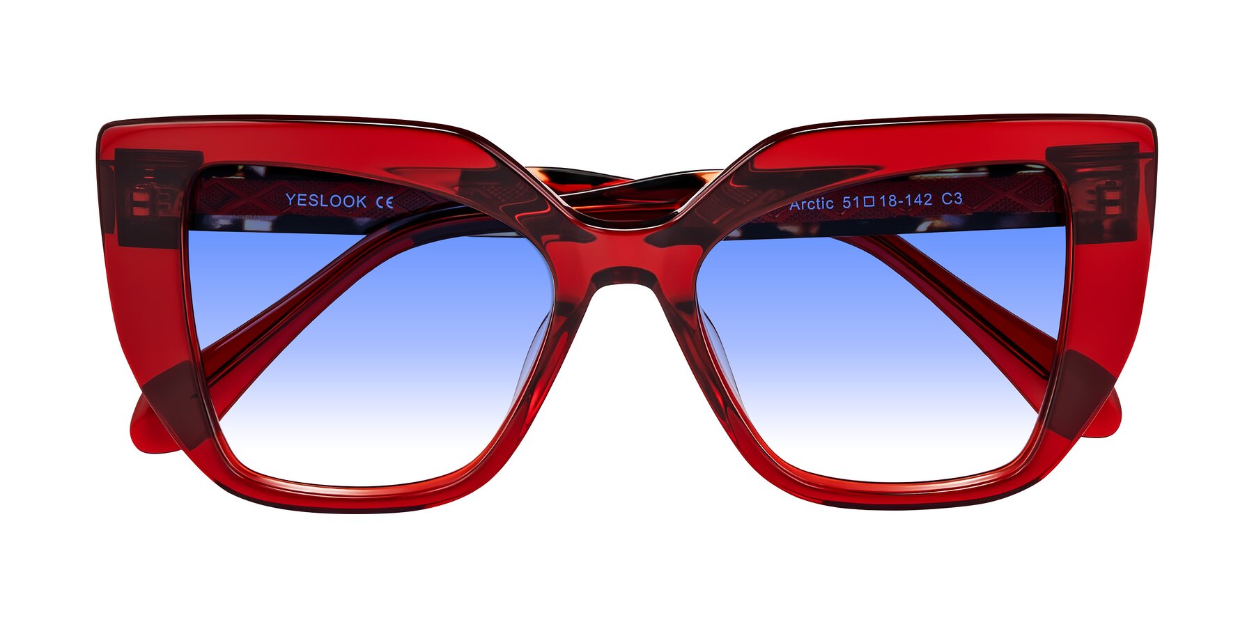 Folded Front of Arctic in Wine with Blue Gradient Lenses