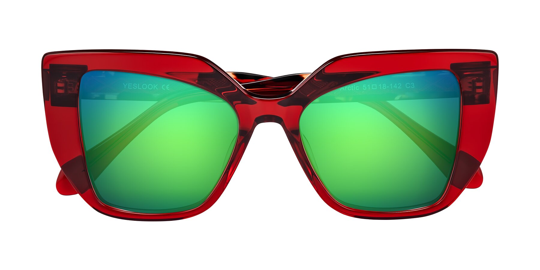 Folded Front of Arctic in Wine with Green Mirrored Lenses